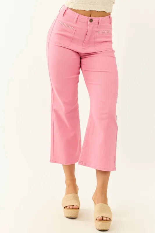 Lovelo Bubblegum Stretchy Denim Crop Wide Flare Pants sold by Lime Lush