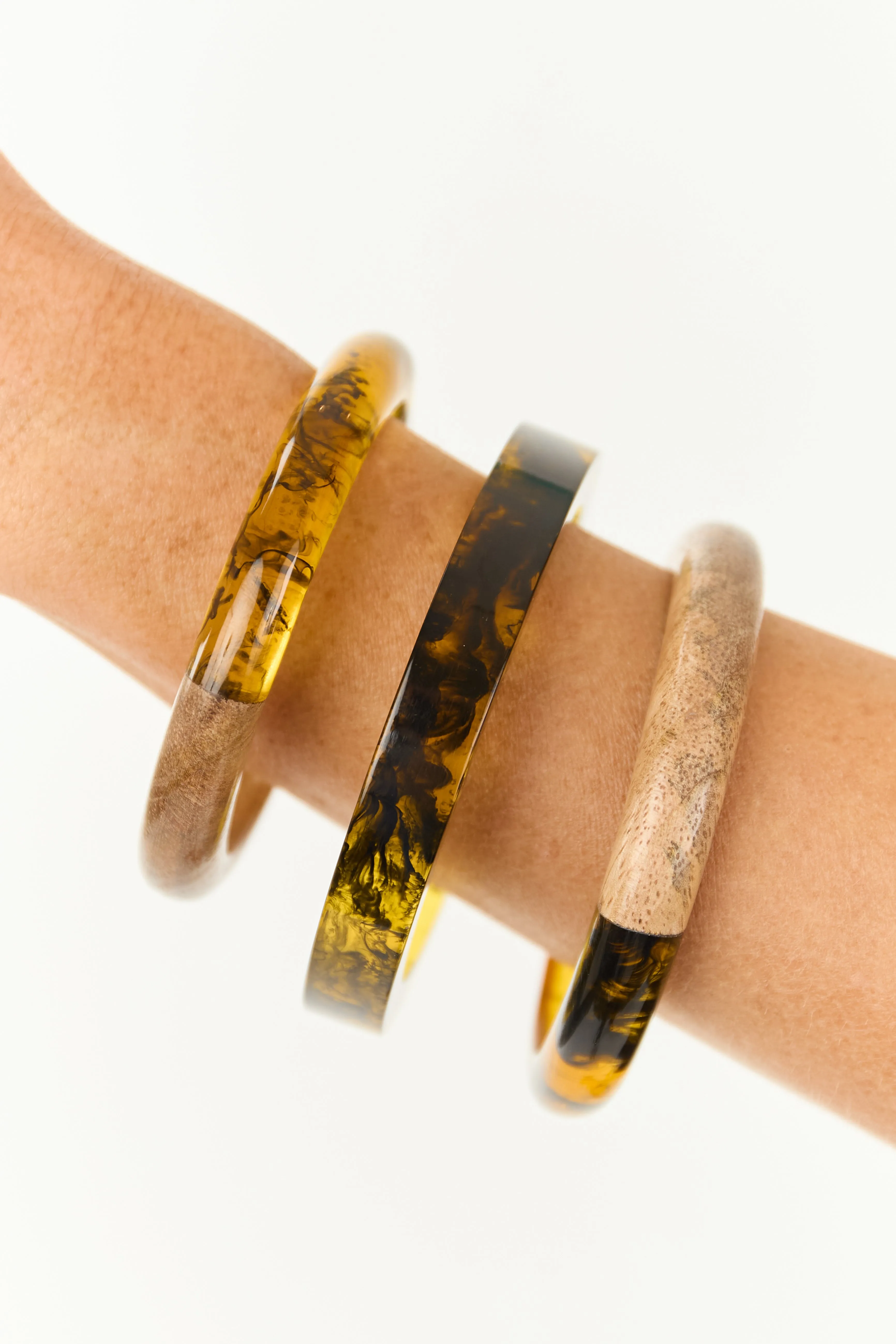 Amber 3 Piece Wooden Marbled Bangle Bracelet Set sold by Lime Lush