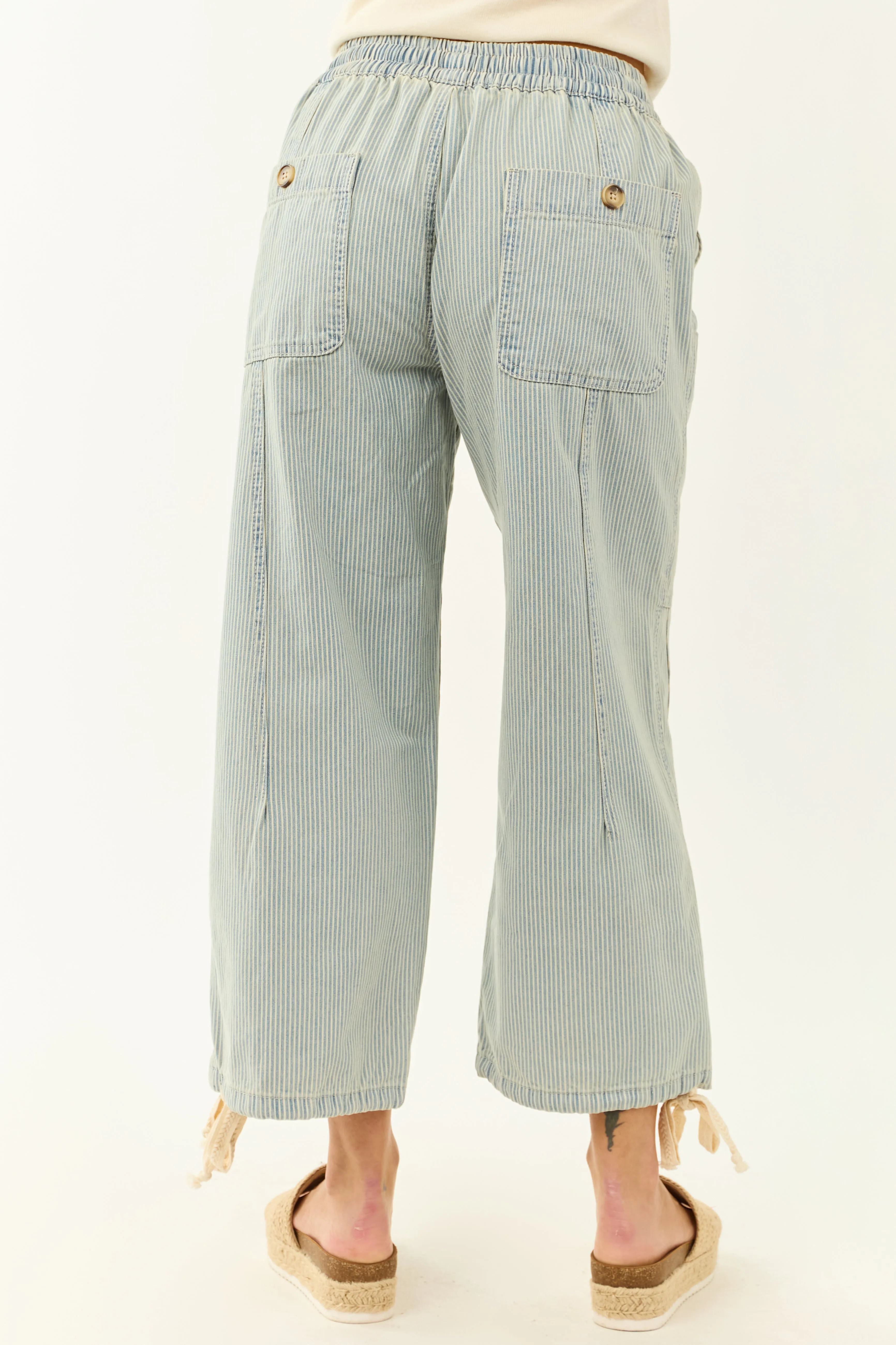 Light Wash Railroad Stripe High Rise Drawstring Pants sold by Lime Lush product image thumbnail 4