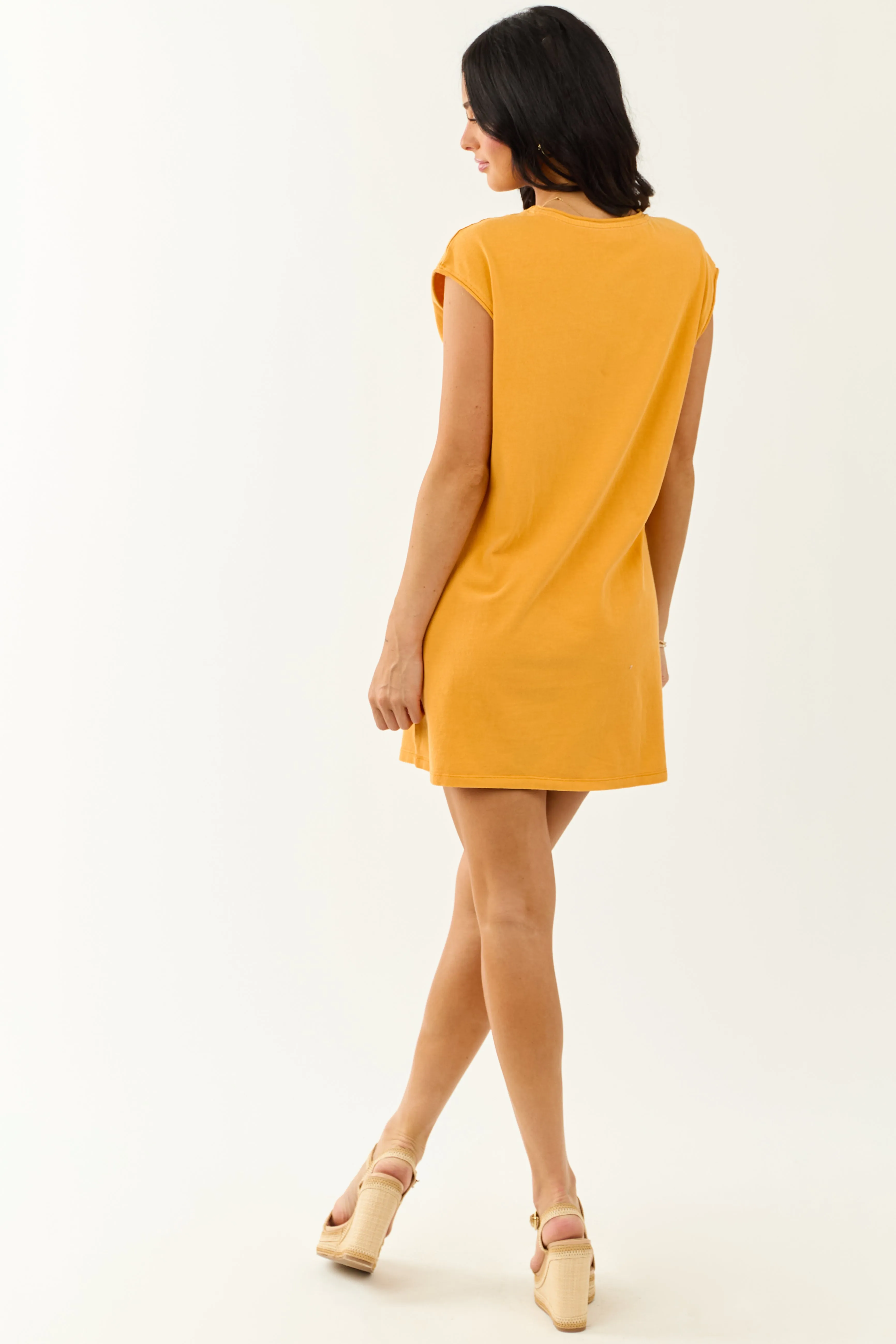 Marigold Crew Neck Cotton Mini Tee Shirt Dress sold by Lime Lush product image thumbnail 5