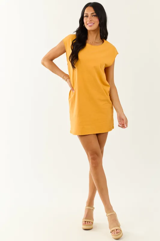 Marigold Crew Neck Cotton Mini Tee Shirt Dress sold by Lime Lush