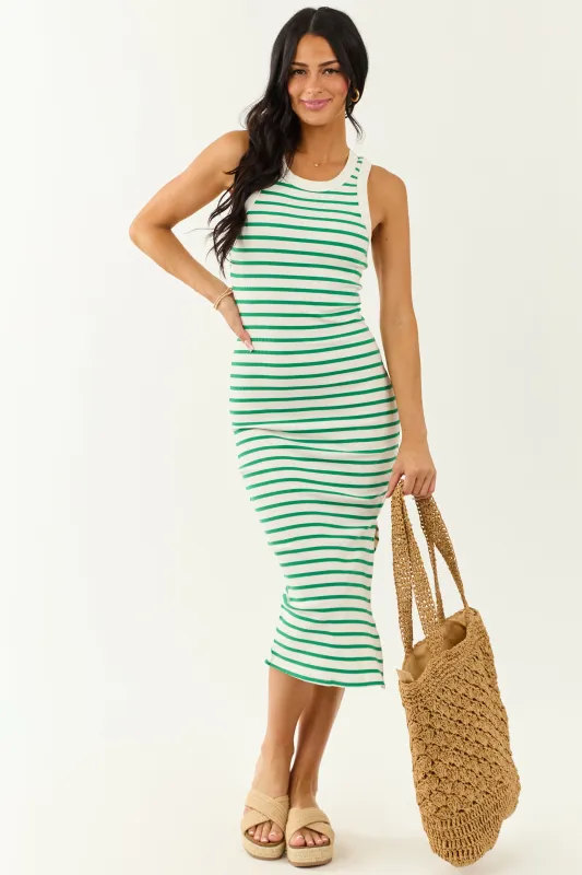 Kelly Green and Ivory Striped Sleeveless Midi Dress sold by Lime Lush