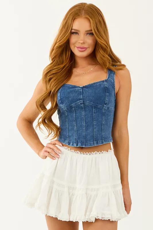 Medium Wash Stretchy Denim Cropped Tank Top sold by Lime Lush