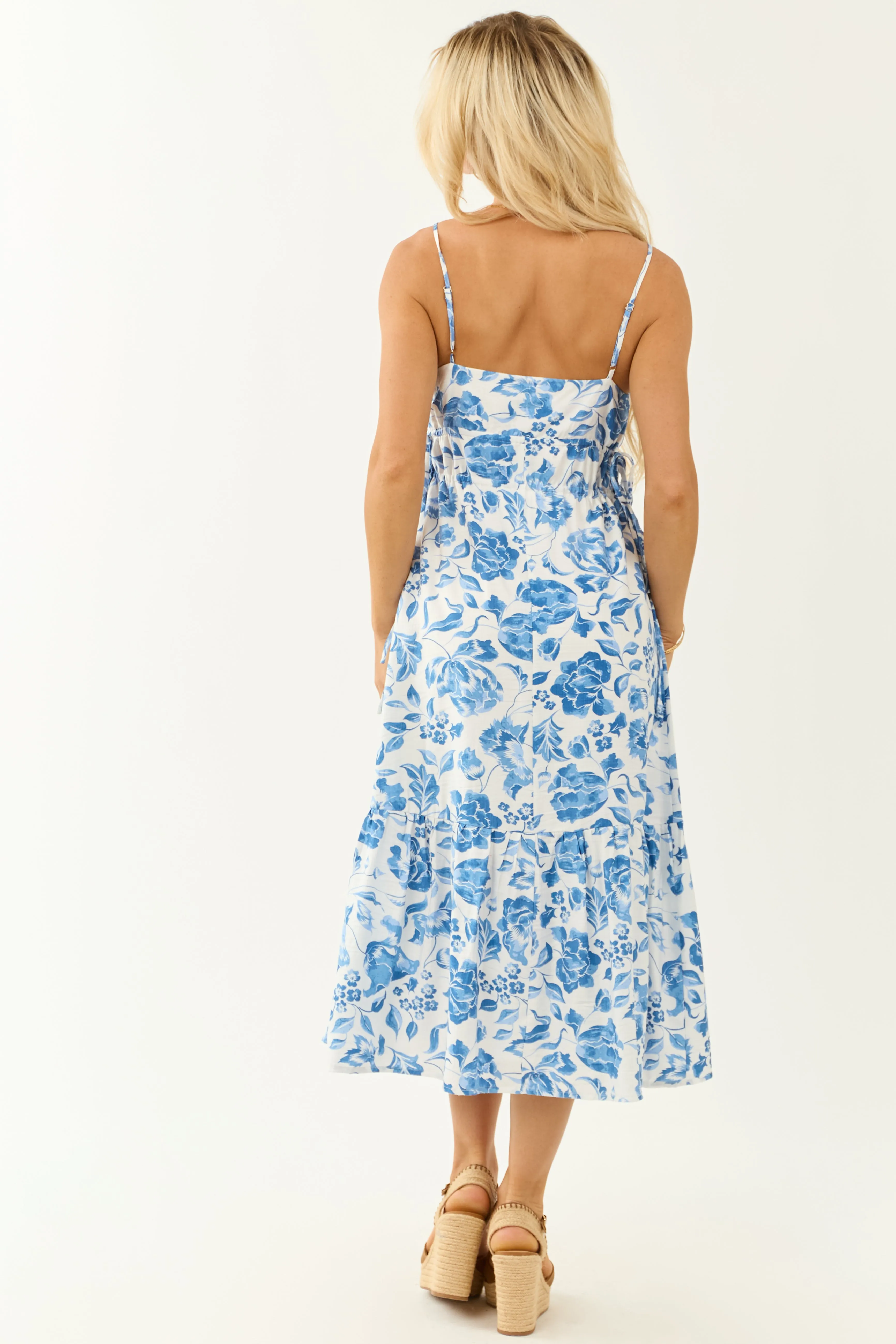 Off White and Cobalt Floral Print Midi Dress sold by Lime Lush product image thumbnail 5