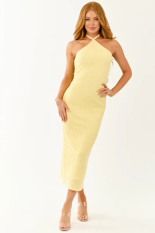 Buttercream Pointelle Knit Halter Neck Midi Dress sold by Lime Lush