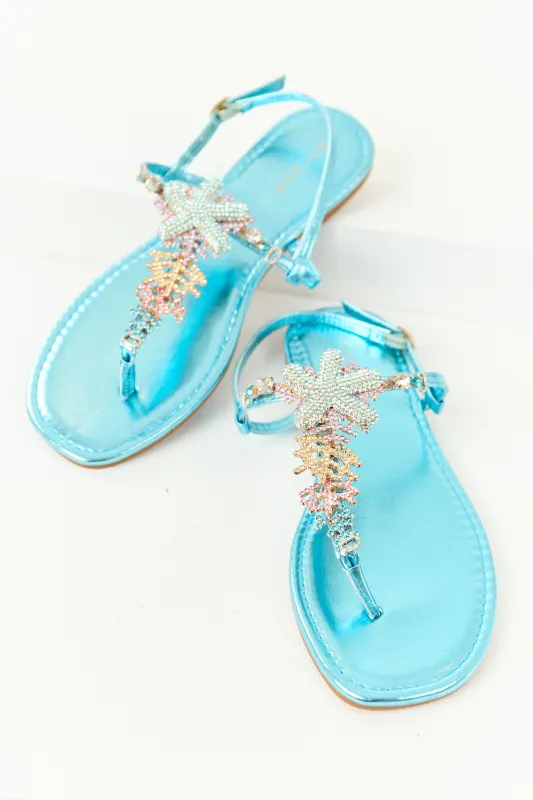 Metallic Azure Rhinestone Coral Thong Sandals sold by Lime Lush