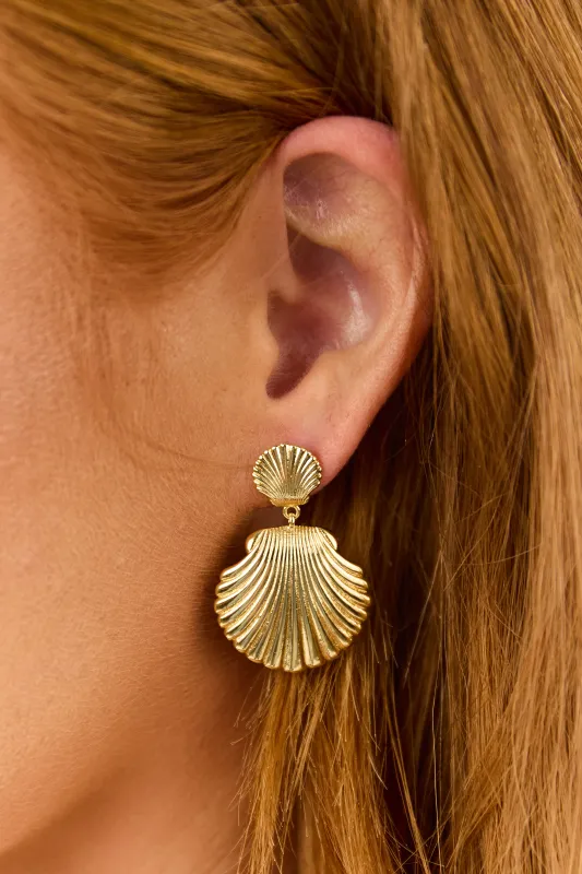 Gold Metallic Seashell Dangle Earrings sold by Lime Lush