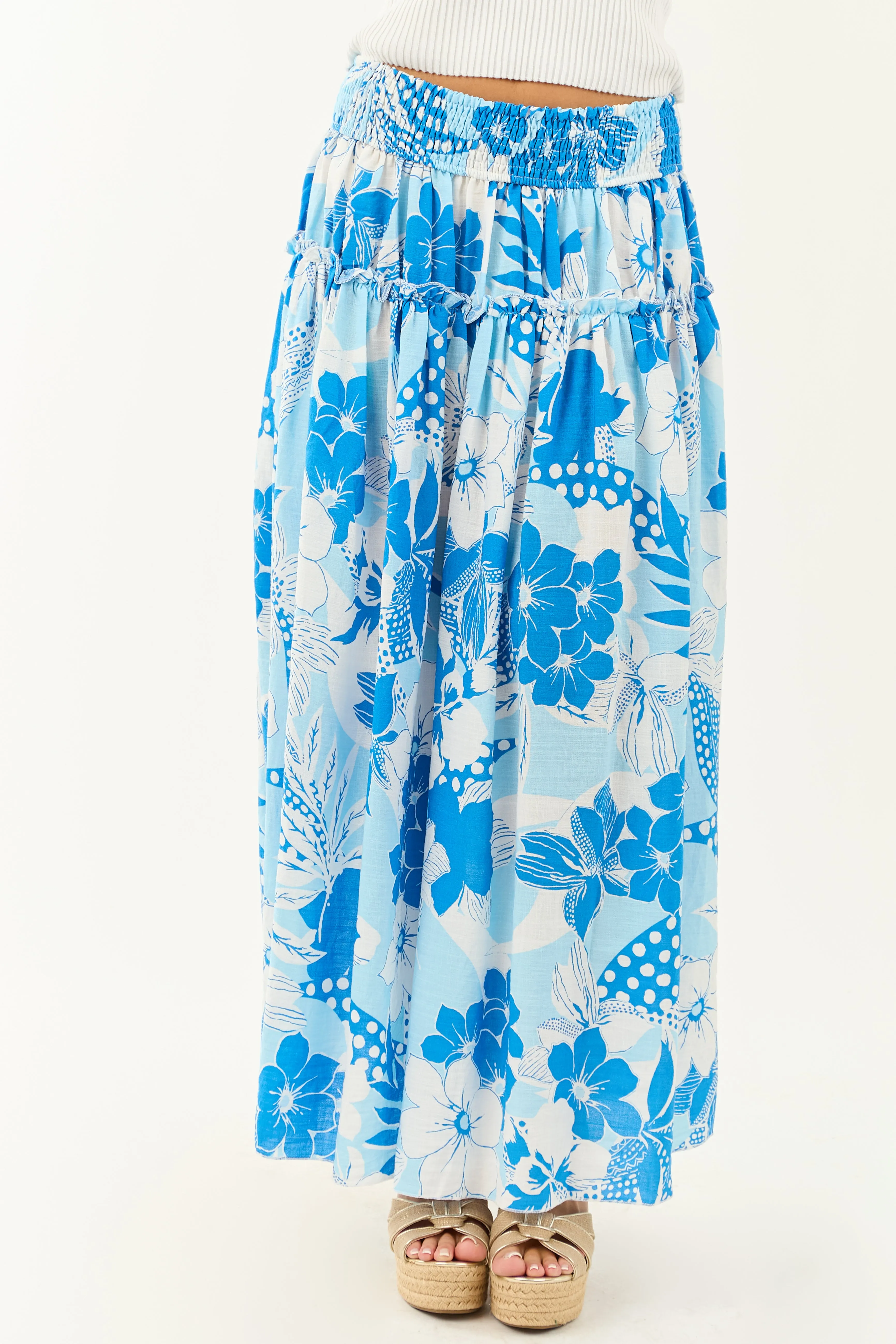 Sky Blue Vacation Print Smocked Maxi Skirt sold by Lime Lush product image thumbnail 2