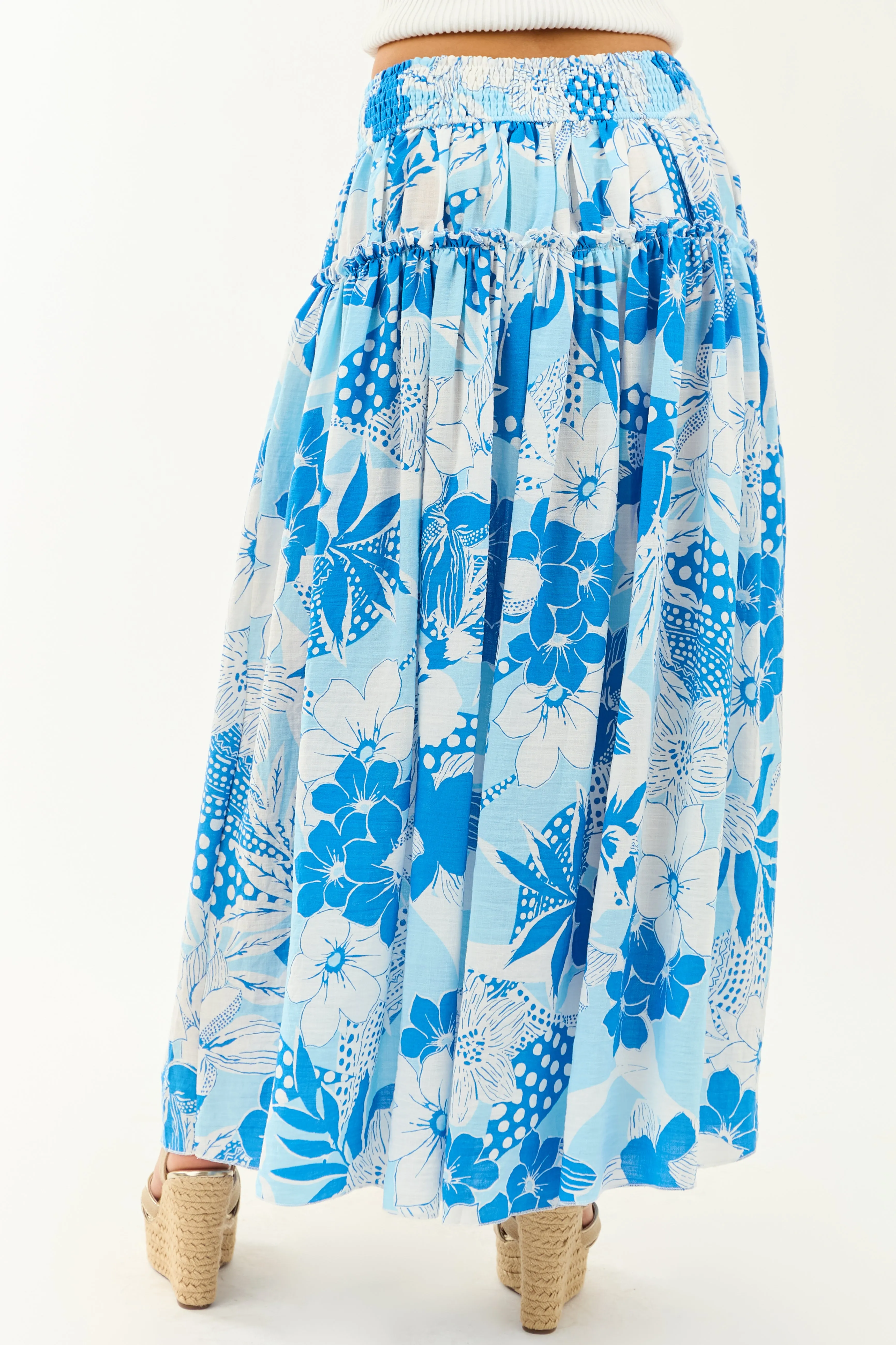 Sky Blue Vacation Print Smocked Maxi Skirt sold by Lime Lush product image thumbnail 4