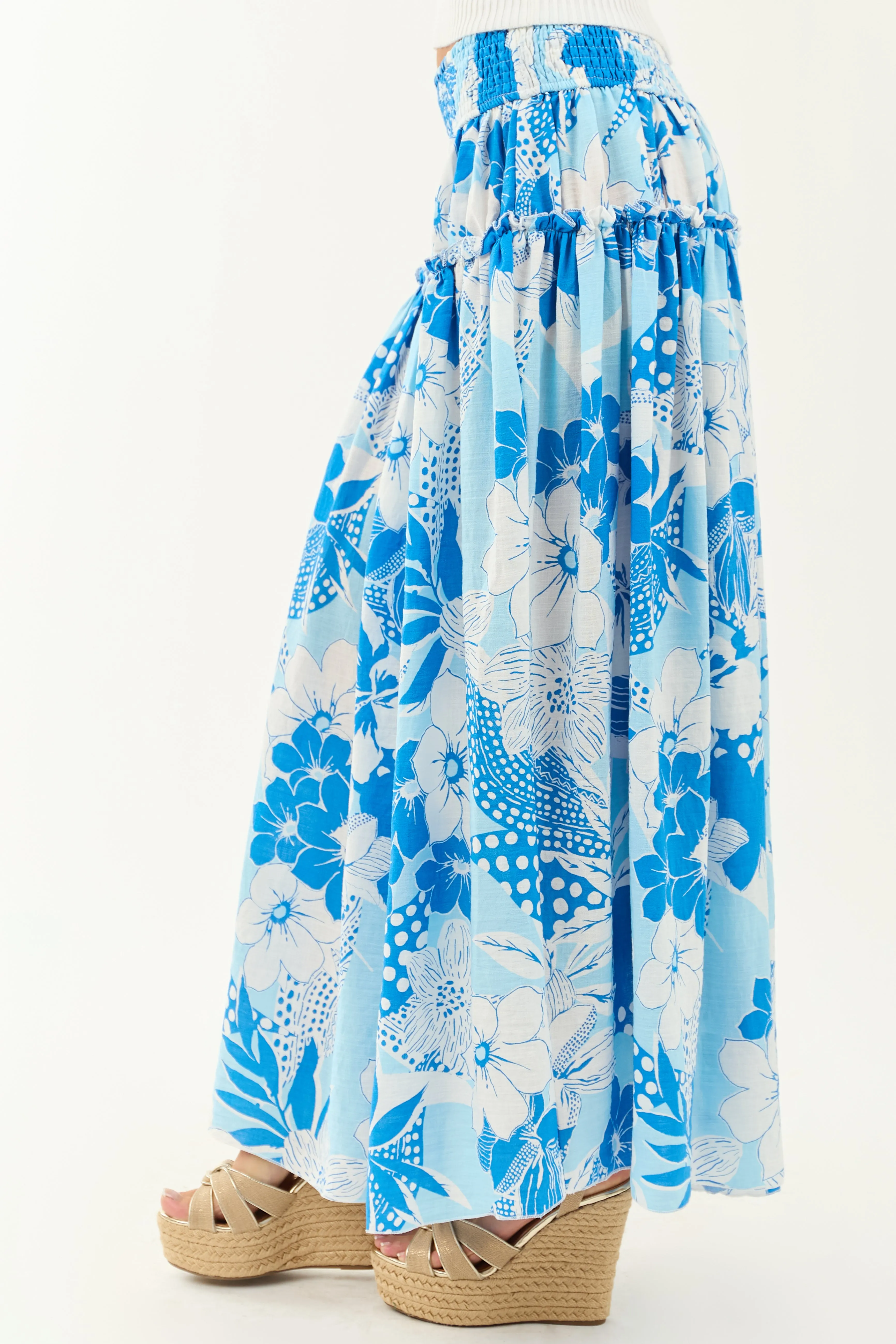 Sky Blue Vacation Print Smocked Maxi Skirt sold by Lime Lush product image thumbnail 3