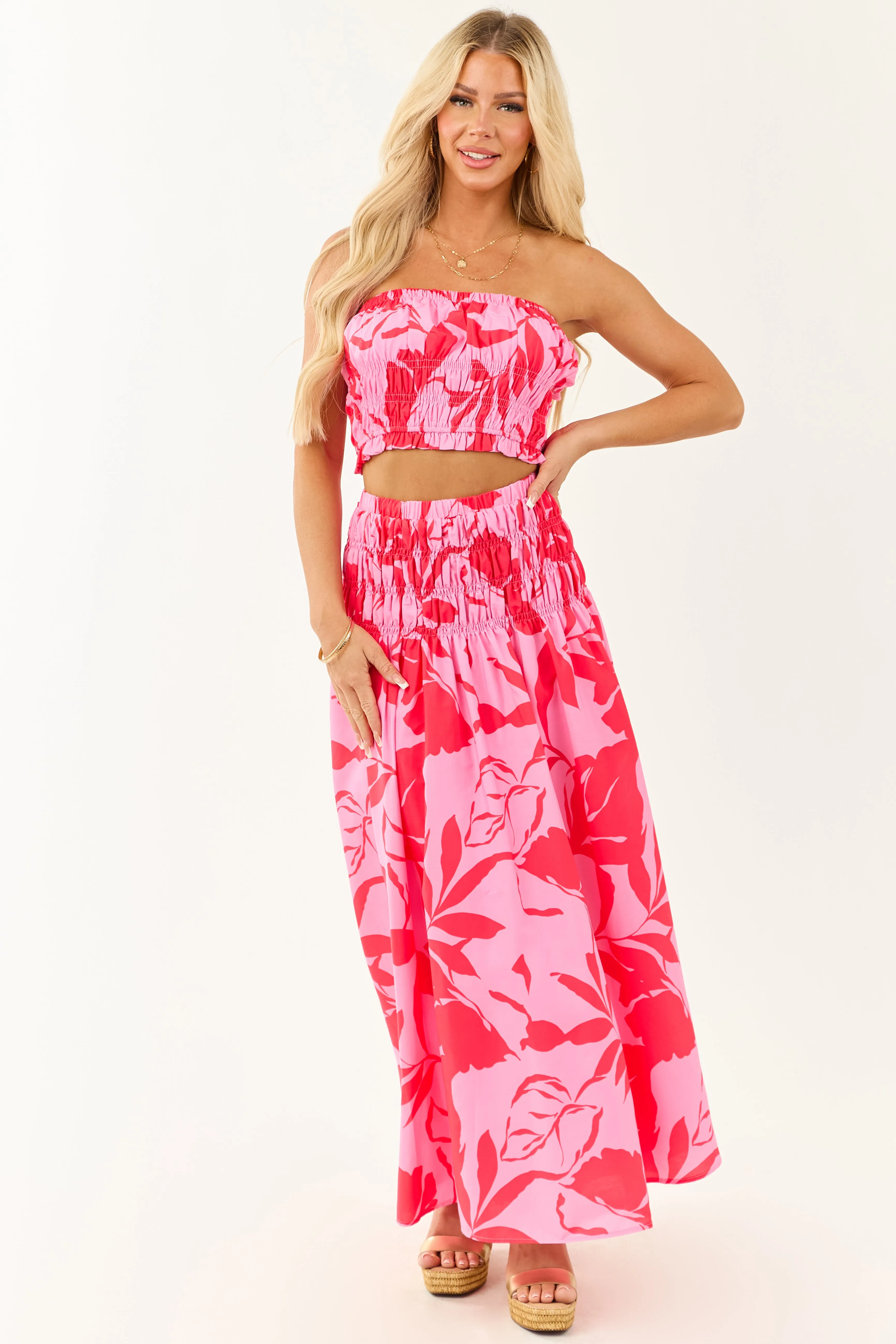 Flying Tomato Crimson Floral Top and Maxi Skirt Set sold by Lime Lush