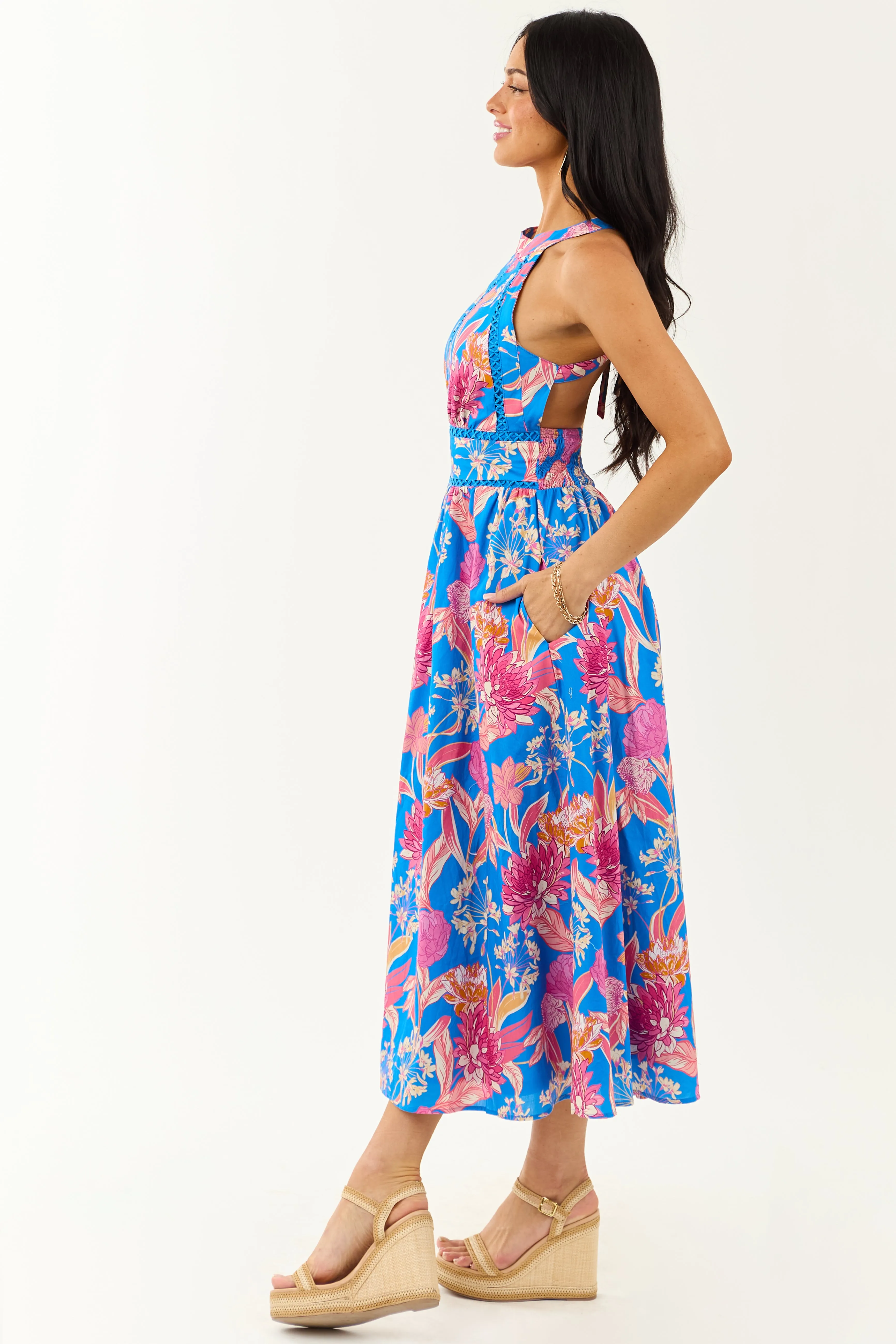Flying Tomato Azure Floral Cotton Halter Midi Dress sold by Lime Lush product image thumbnail 5