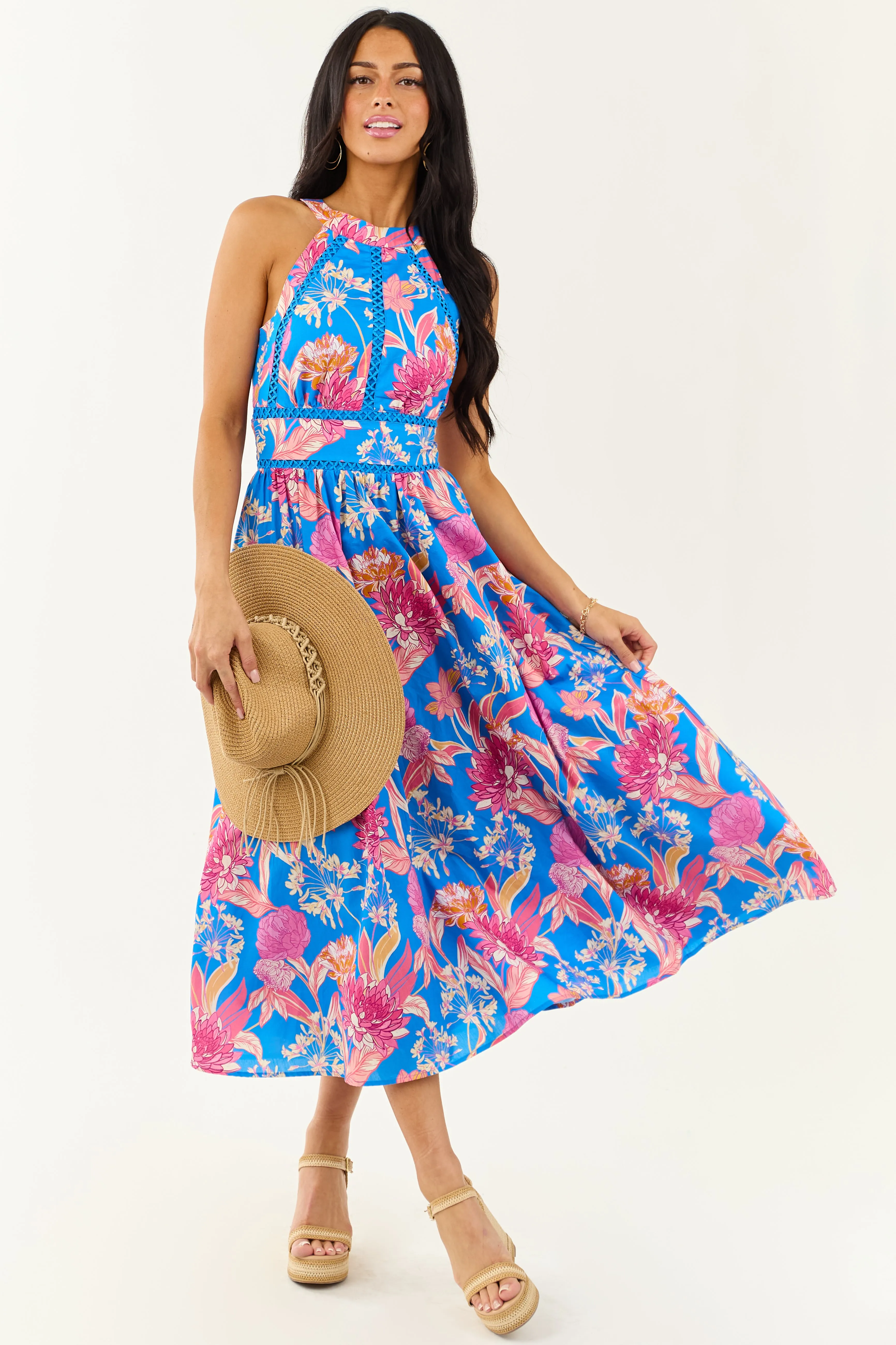 Flying Tomato Azure Floral Cotton Halter Midi Dress sold by Lime Lush product image thumbnail 4