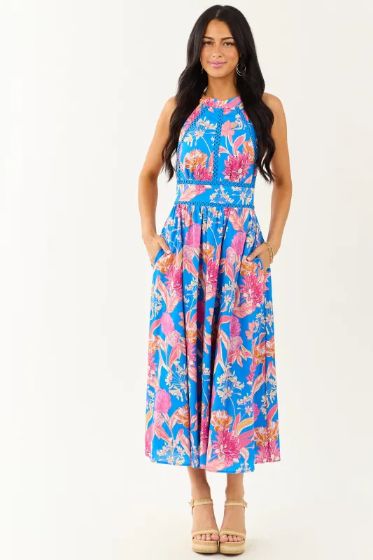 Flying Tomato Azure Floral Cotton Halter Midi Dress sold by Lime Lush