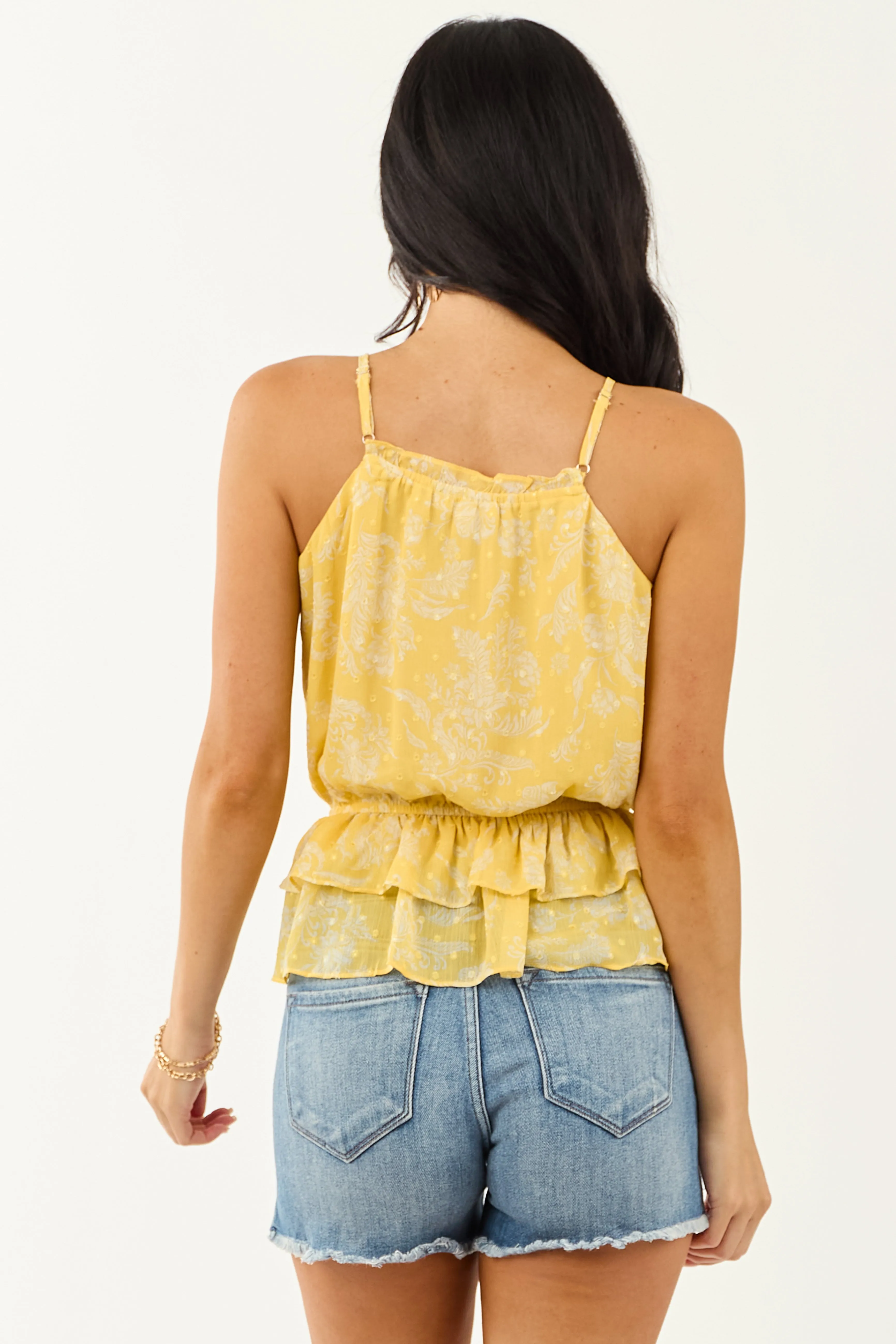 Canary Yellow Floral Swiss Dot Halter Neck Tank Top sold by Lime Lush product image thumbnail 5