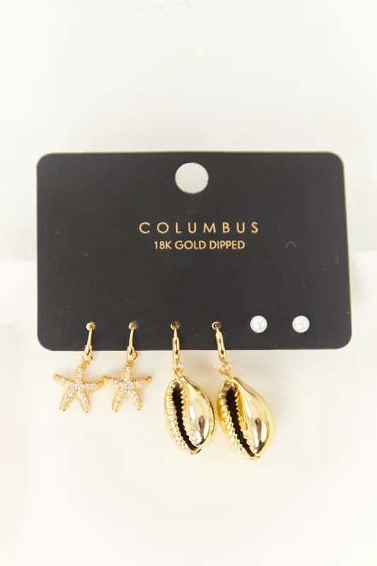 Gold Sea Life 3 Pair Earring Set sold by Lime Lush