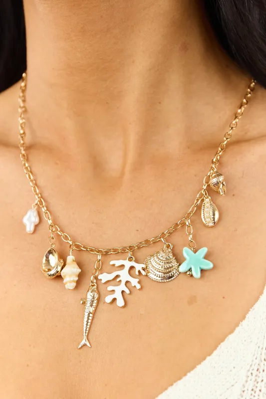 Gold Seashell Charm Chain Link Necklace sold by Lime Lush