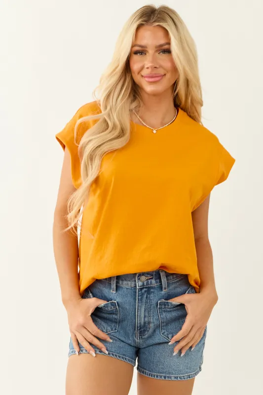 Tangerine Round Neck Relaxed Cap Sleeve Cotton Top made by HYFVE