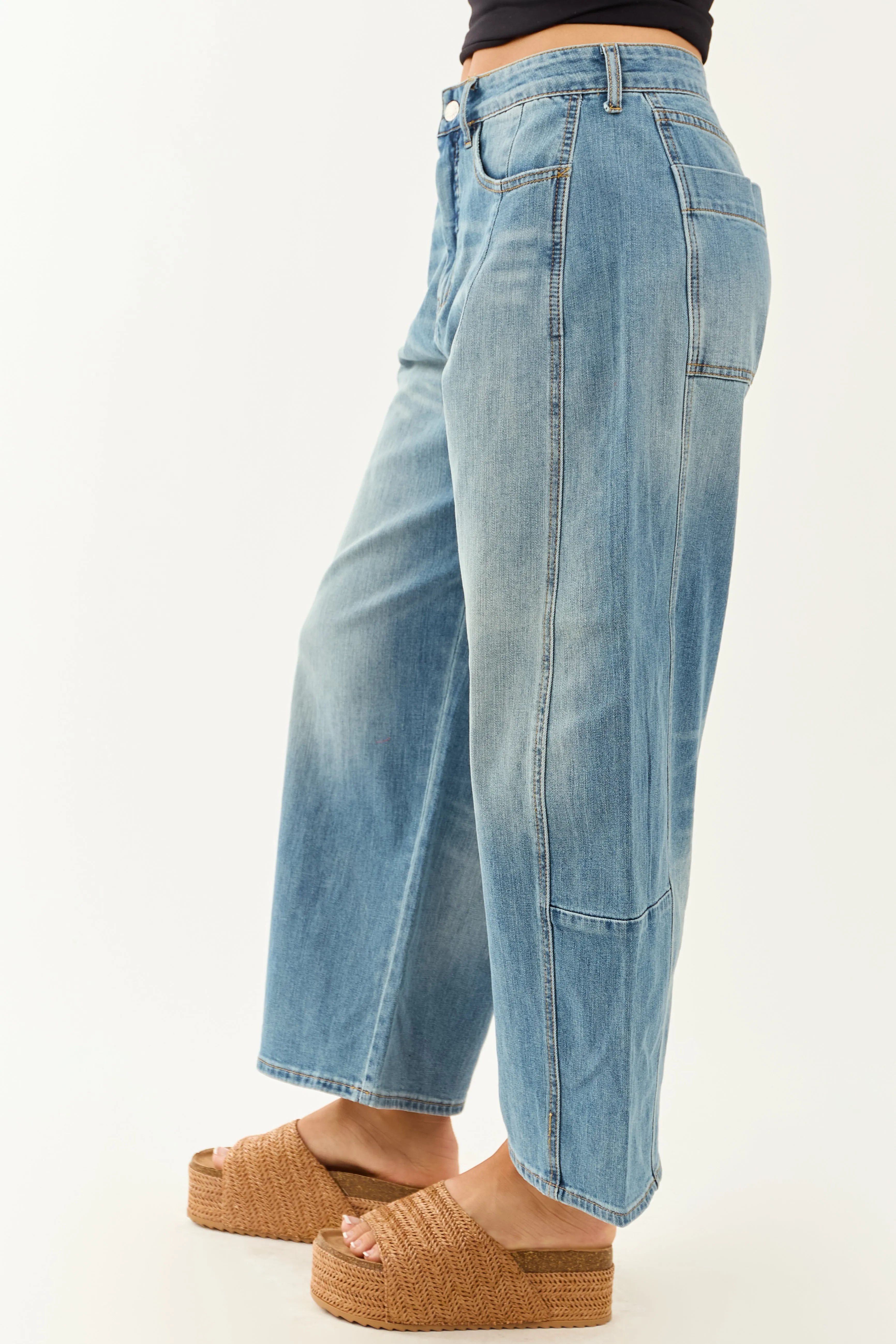 Signature 8 Medium Wash High Rise Barrel Jeans sold by Lime Lush product image thumbnail 3