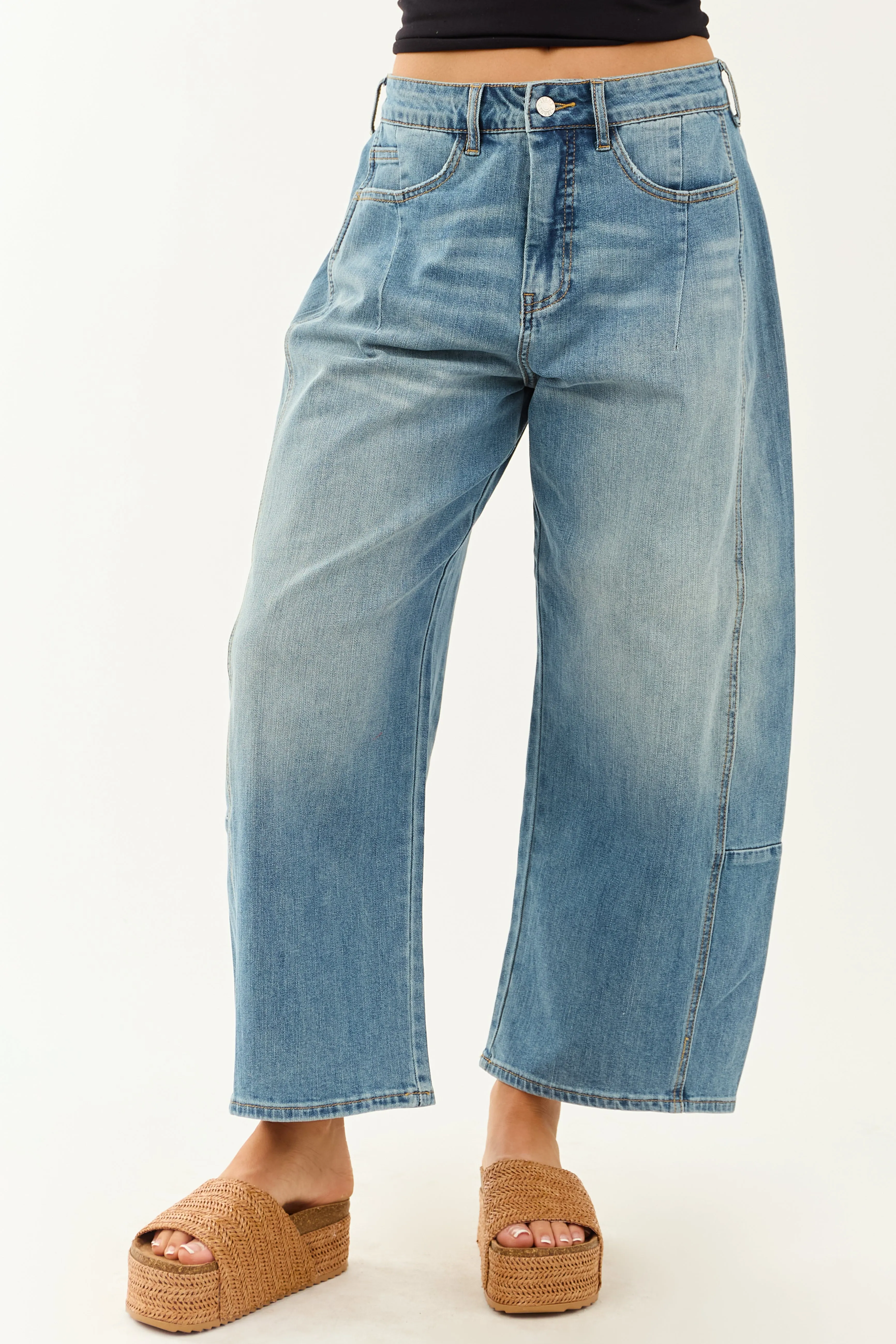 Signature 8 Medium Wash High Rise Barrel Jeans sold by Lime Lush product image thumbnail 2