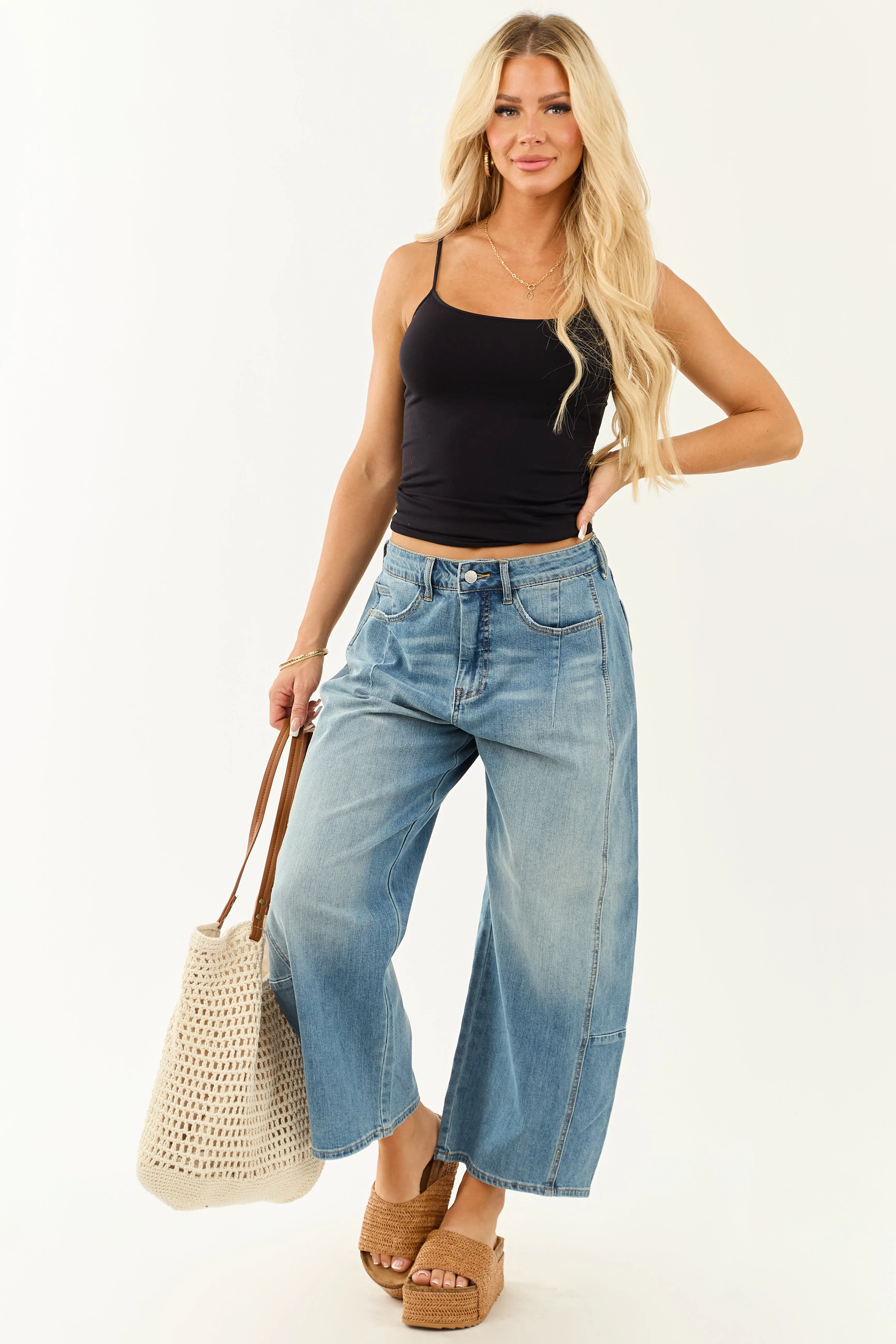 Signature 8 Medium Wash High Rise Barrel Jeans sold by Lime Lush product image thumbnail 5