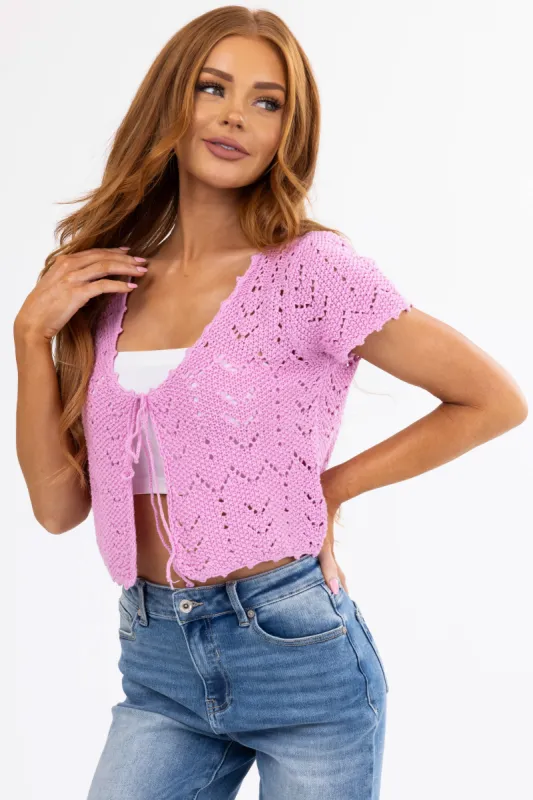 Carnation Crochet Knit Short Sleeve Cardigan sold by Lime Lush