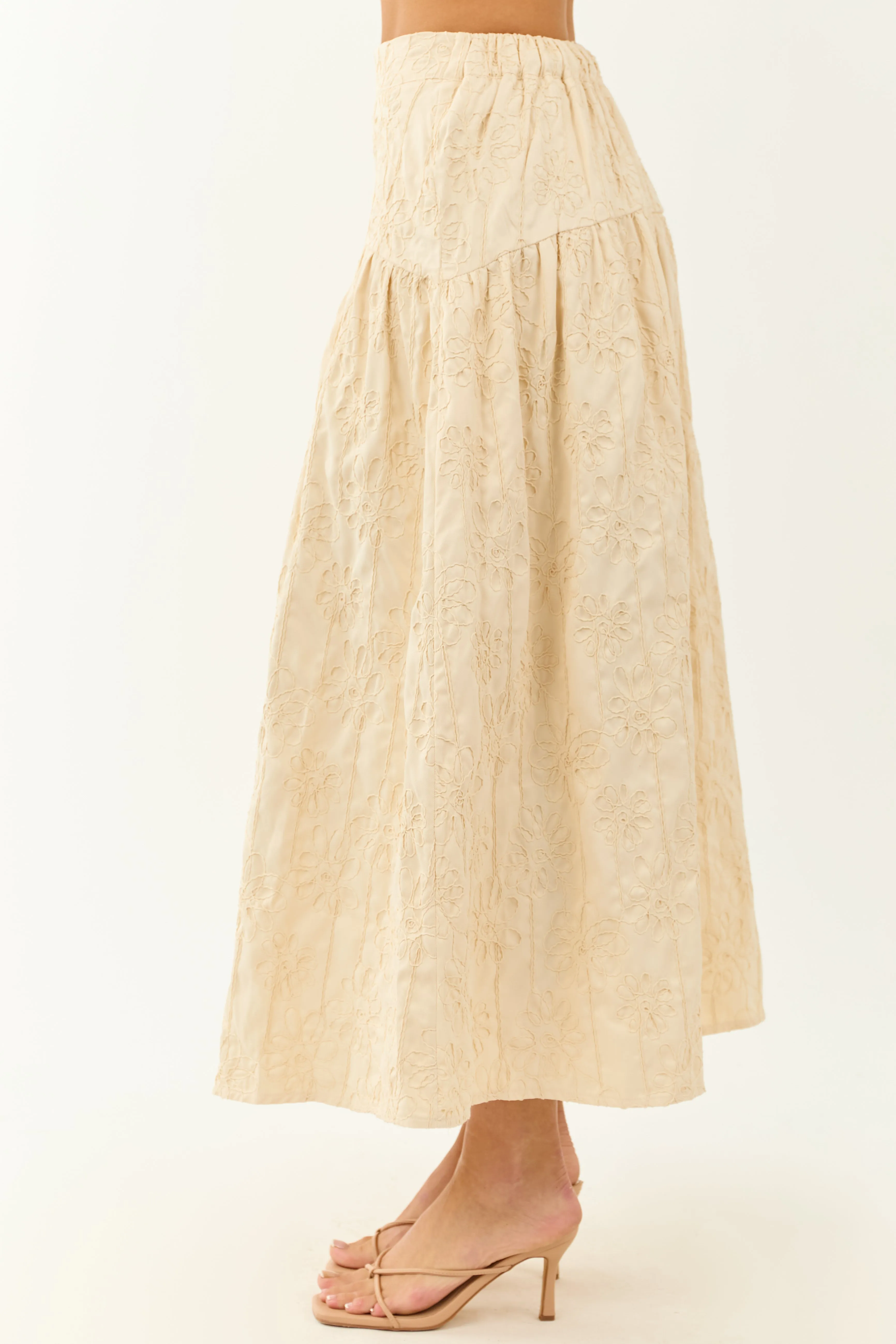 Lovelo Cream Raised Embroidery Maxi Skirt sold by Lime Lush product image thumbnail 3