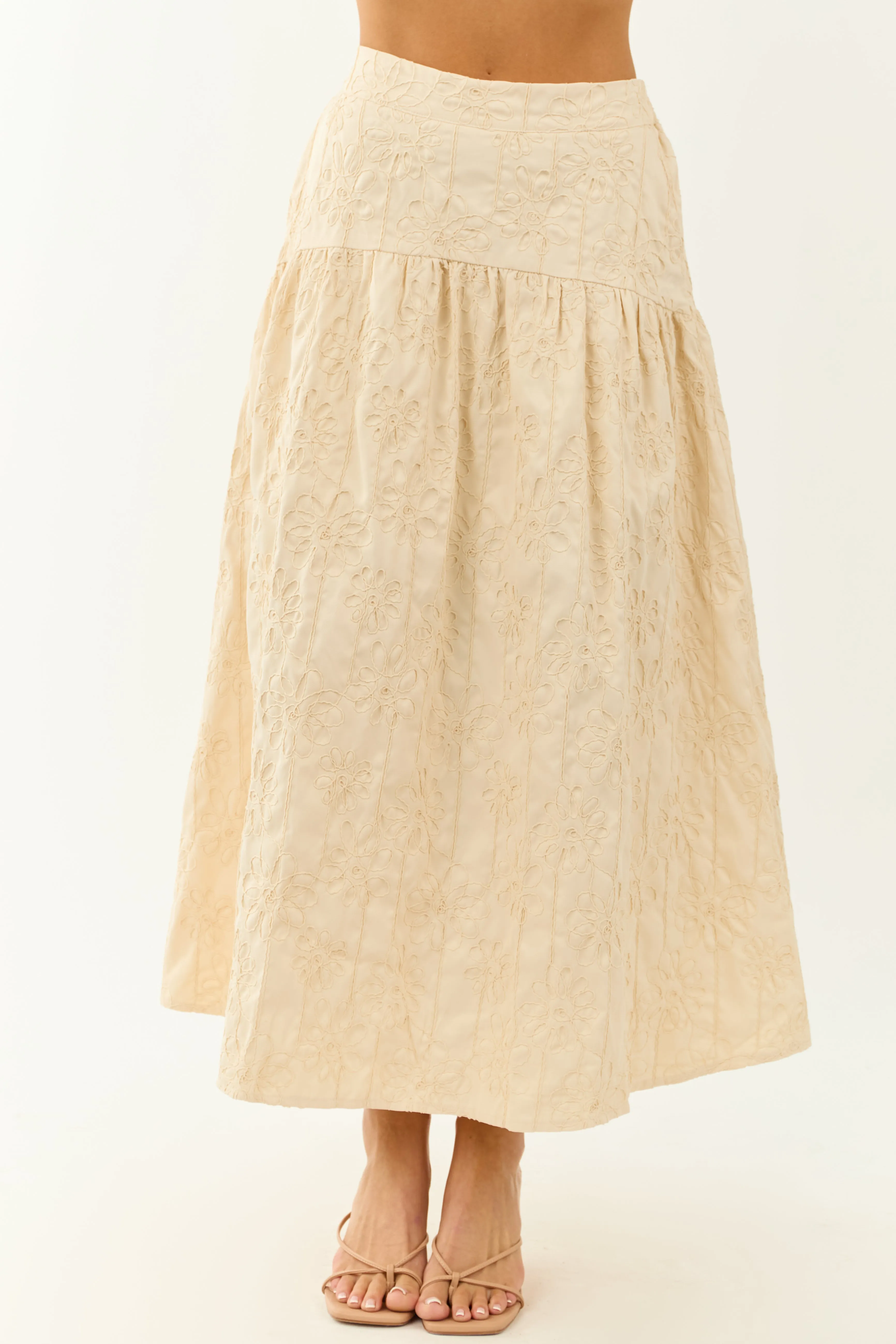 Lovelo Cream Raised Embroidery Maxi Skirt sold by Lime Lush product image thumbnail 2