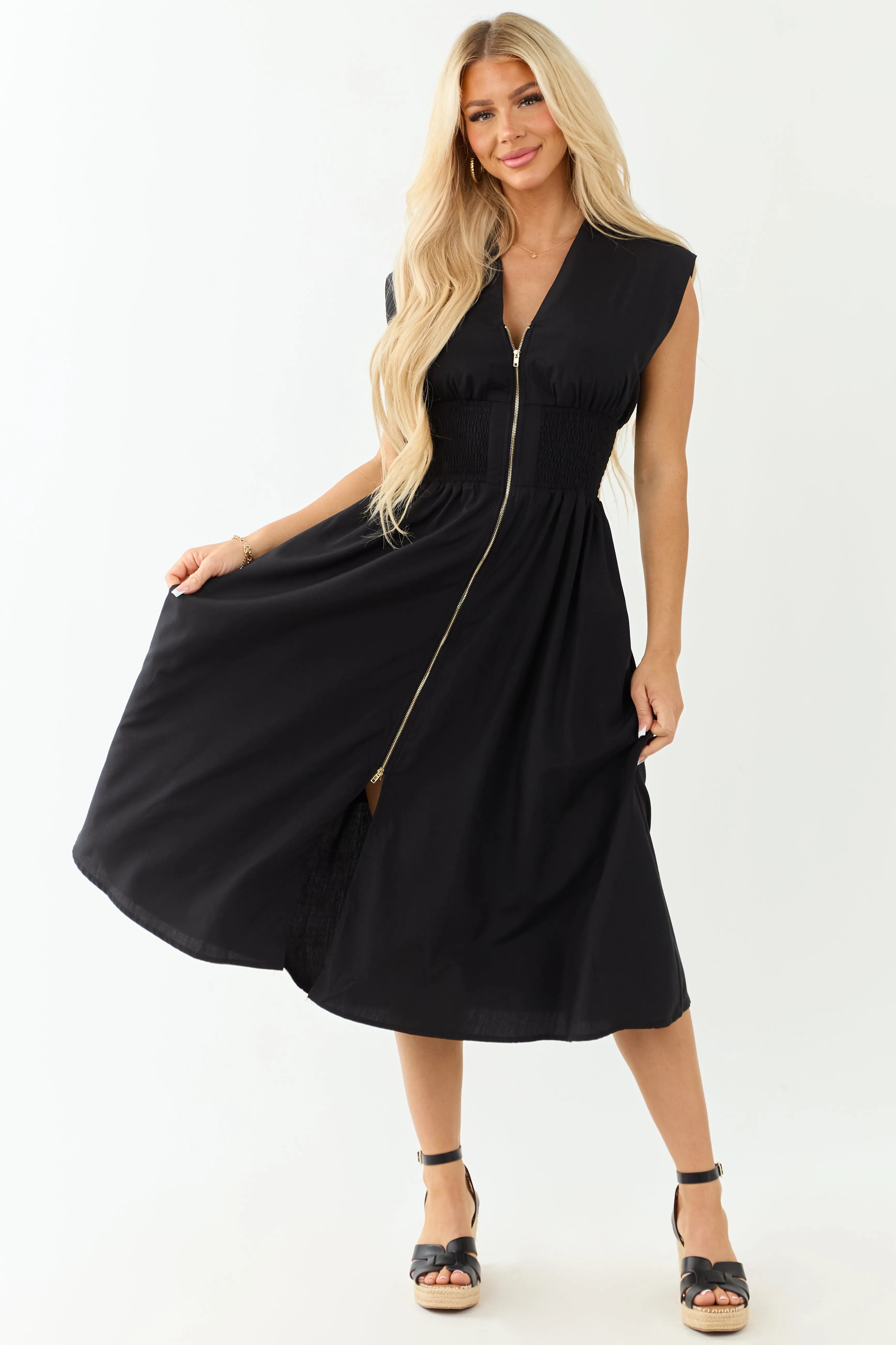Entro Black Sleeveless Zipper Front Midi Dress sold by Lime Lush product image thumbnail 2