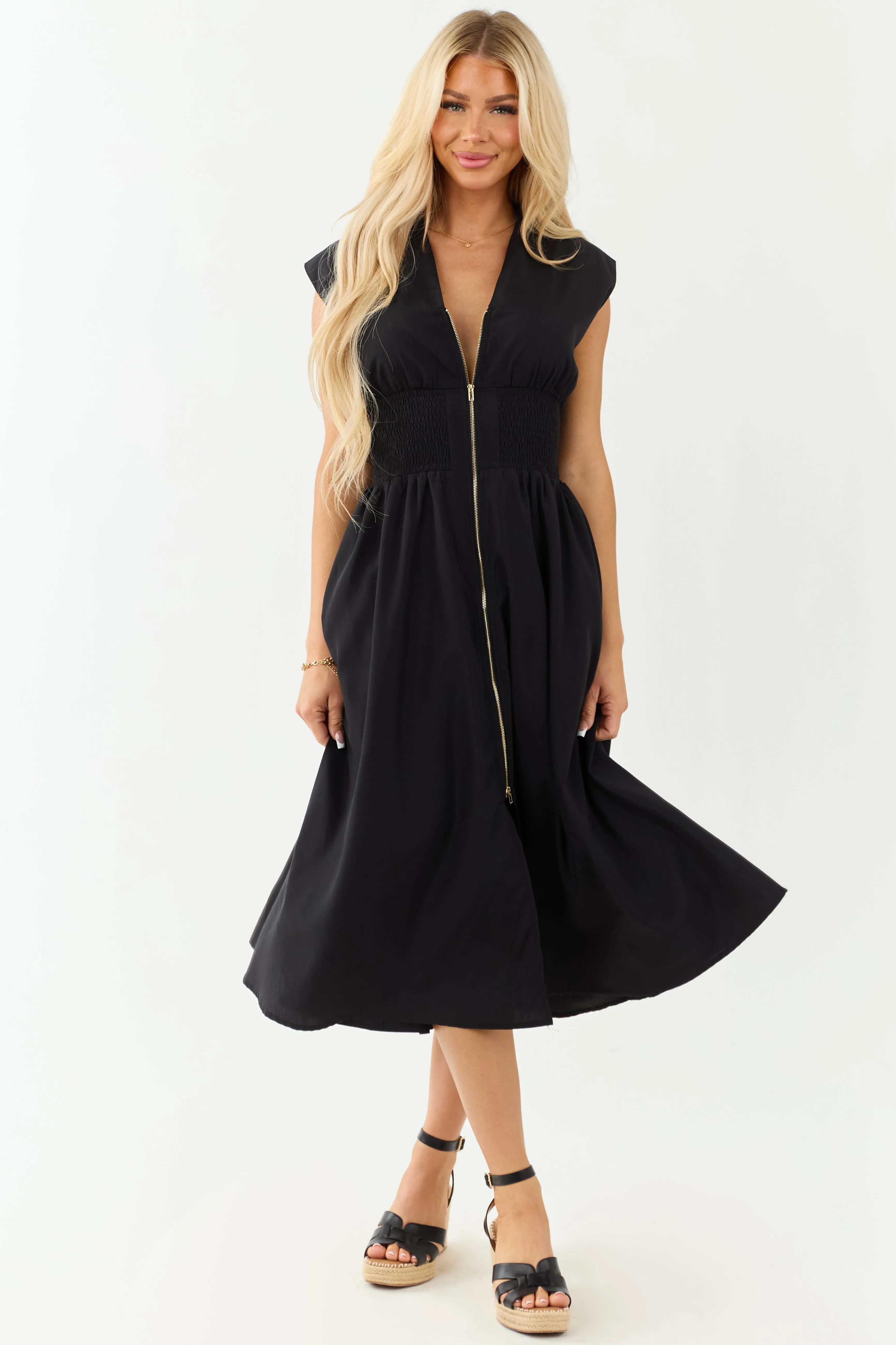 Entro Black Sleeveless Zipper Front Midi Dress sold by Lime Lush product image thumbnail 3
