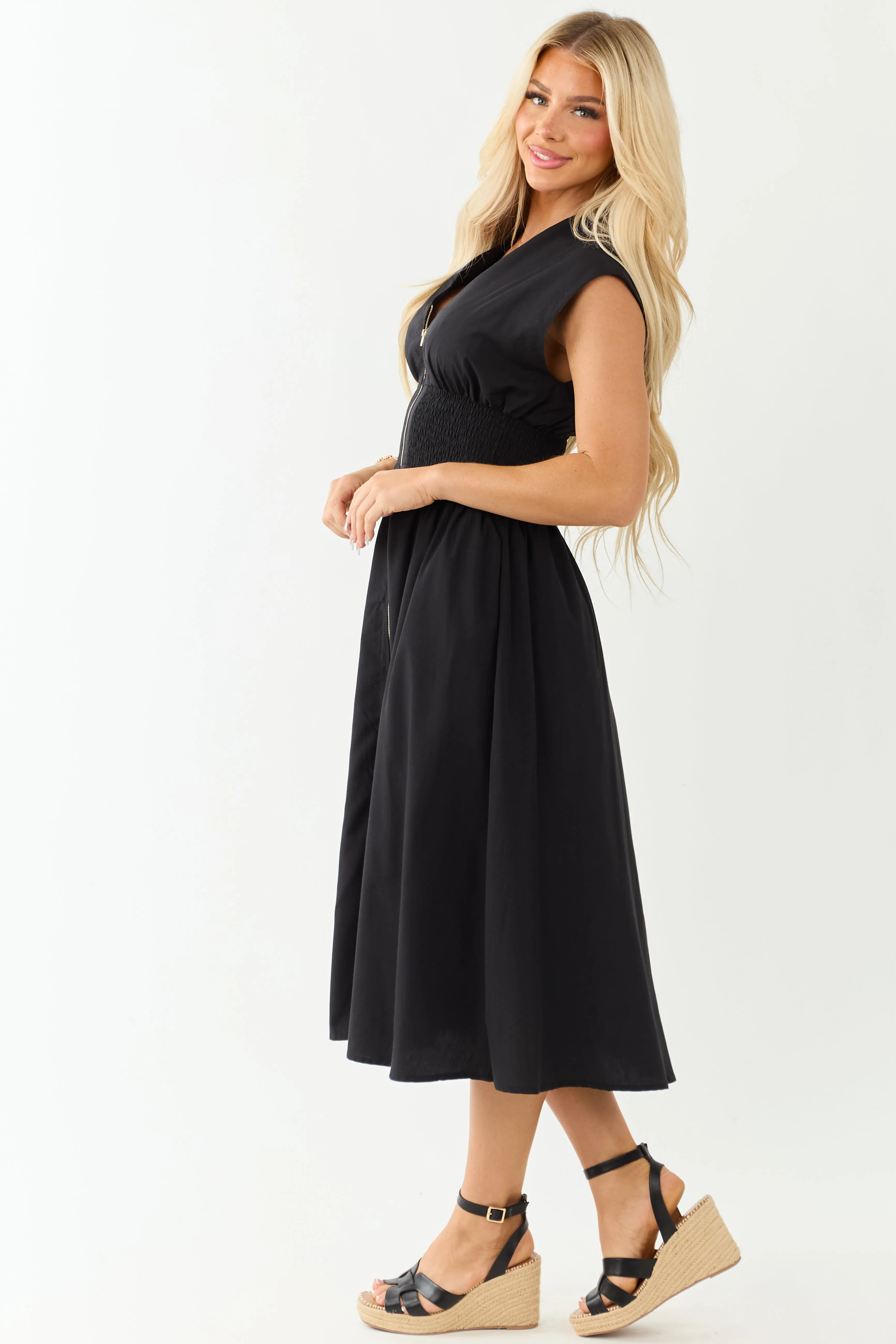 Entro Black Sleeveless Zipper Front Midi Dress sold by Lime Lush product image thumbnail 5