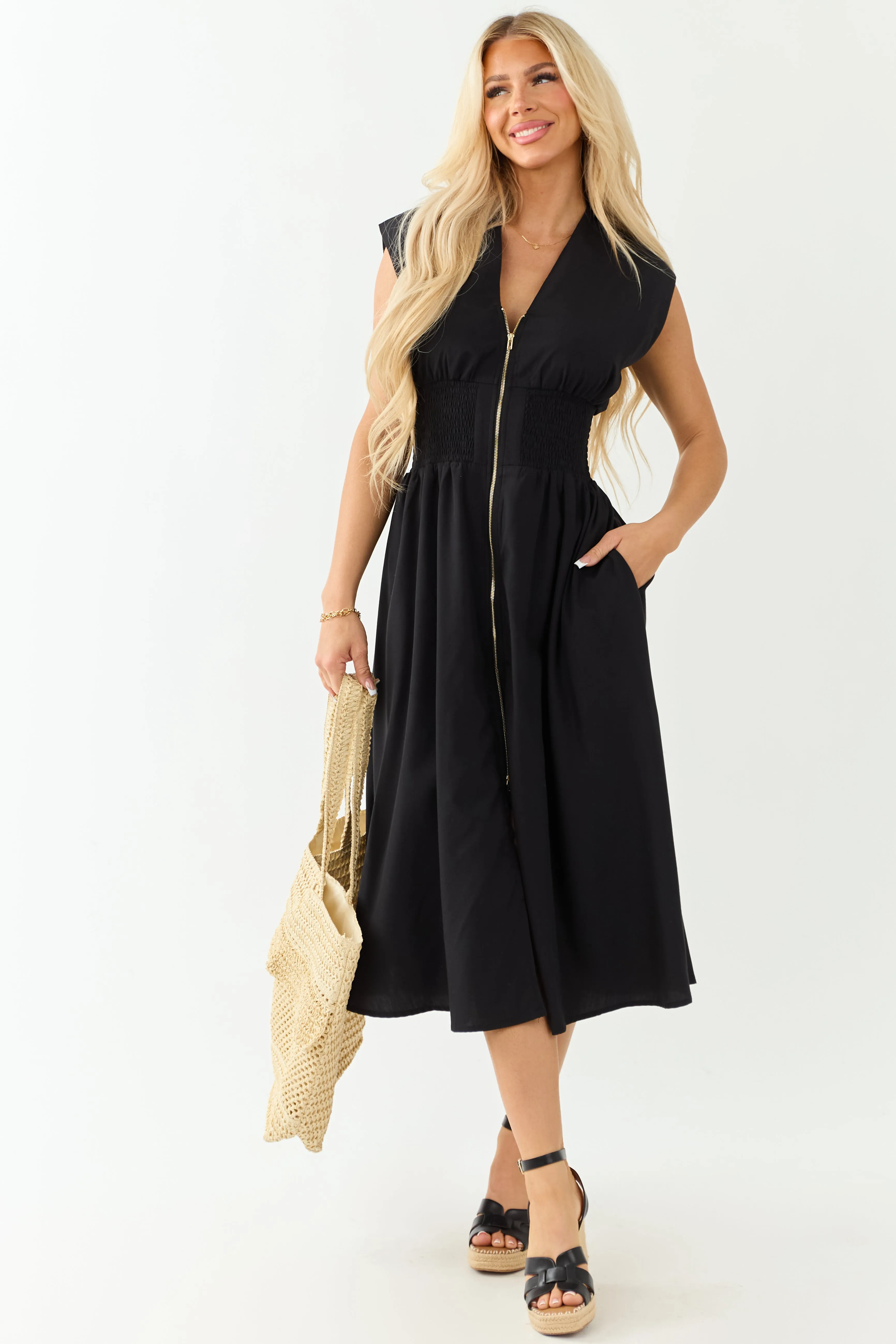 Entro Black Sleeveless Zipper Front Midi Dress sold by Lime Lush product image thumbnail 4
