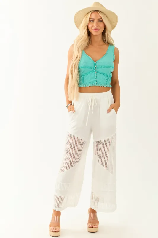 POL White Open Crochet Patchwork Wide Leg Pants sold by Lime Lush