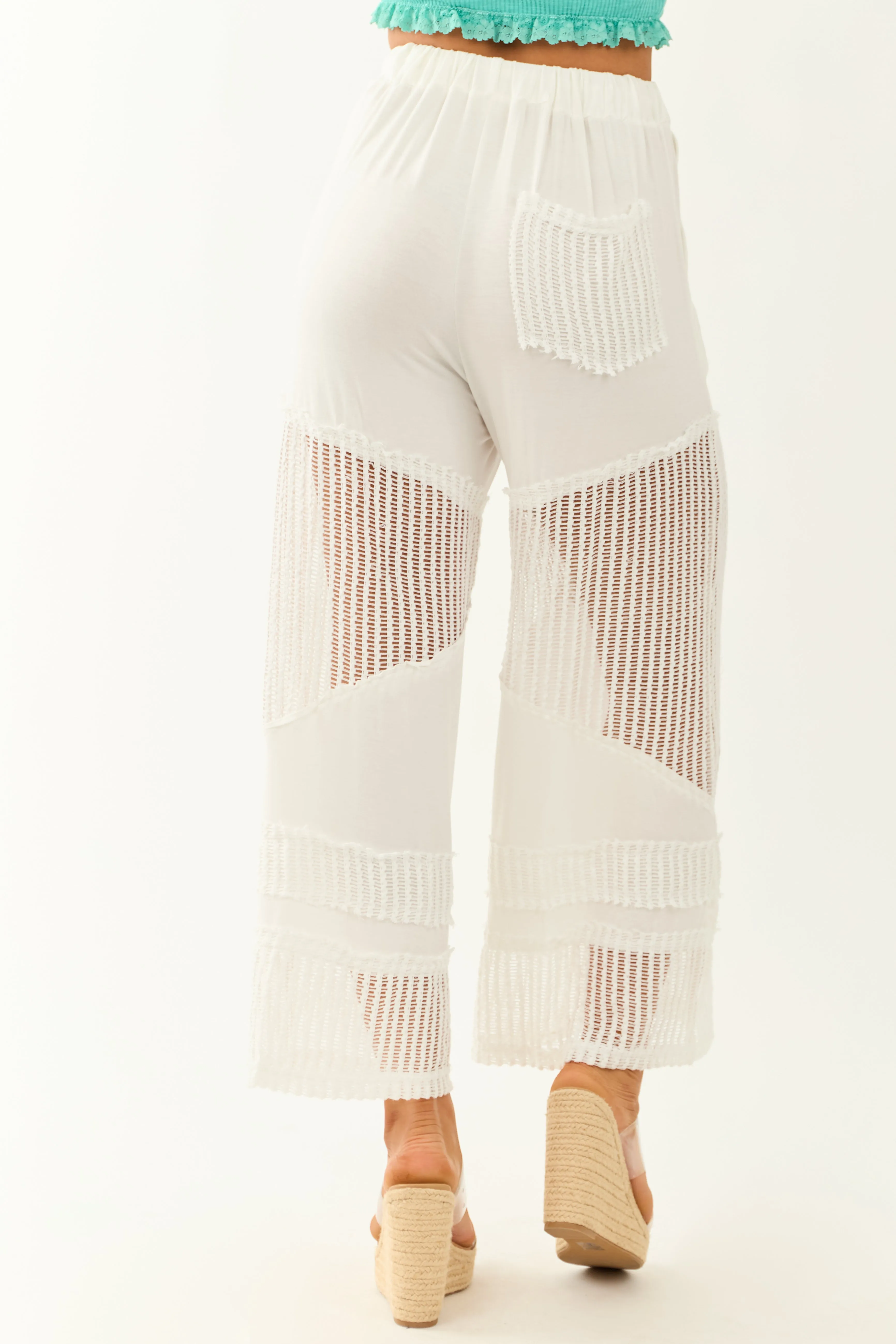POL White Open Crochet Patchwork Wide Leg Pants sold by Lime Lush product image thumbnail 4