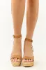 Copper Strap Open Toe Raffia Platform Wedges sold by Lime Lush