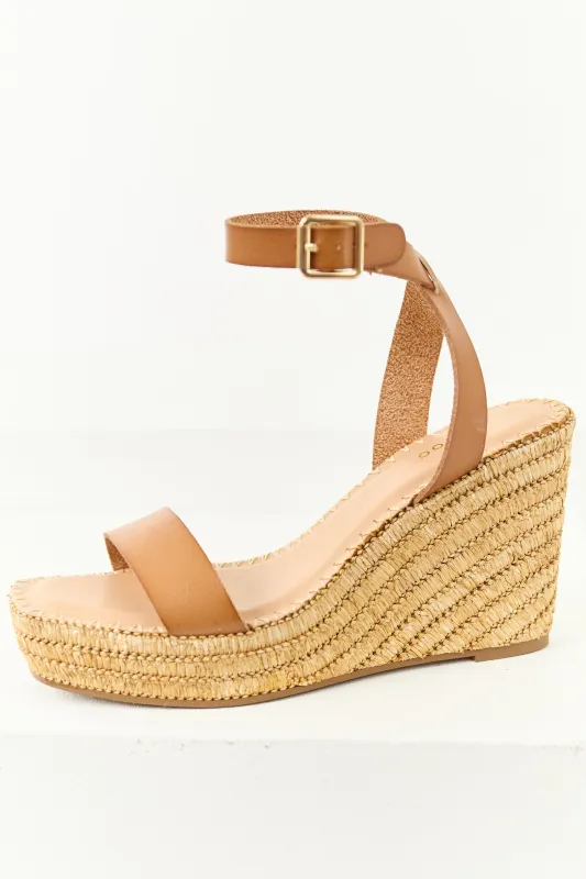 Copper Strap Open Toe Raffia Platform Wedges sold by Lime Lush