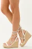 Off White Espadrille Ankle Tie Platform Wedges sold by Lime Lush