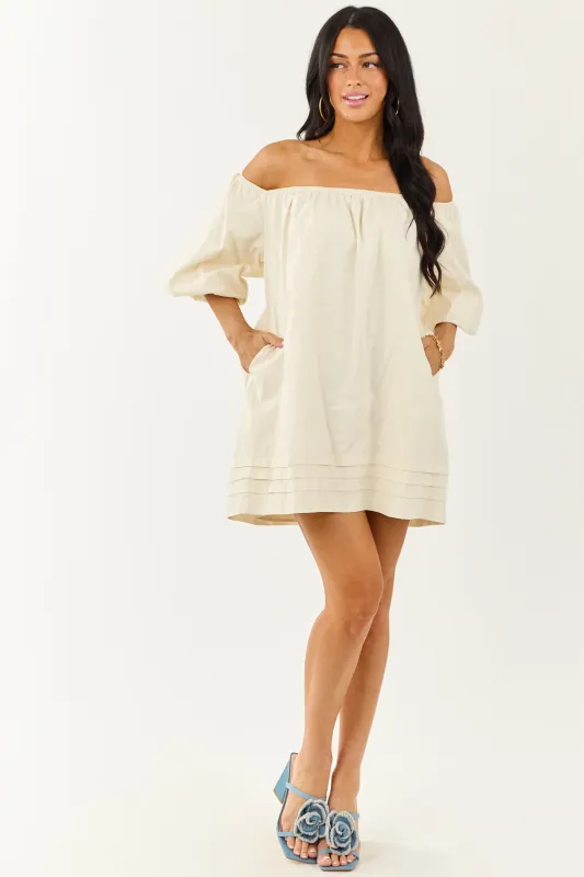 Cream Off the Shoulder Cotton Mini Dress sold by Lime Lush