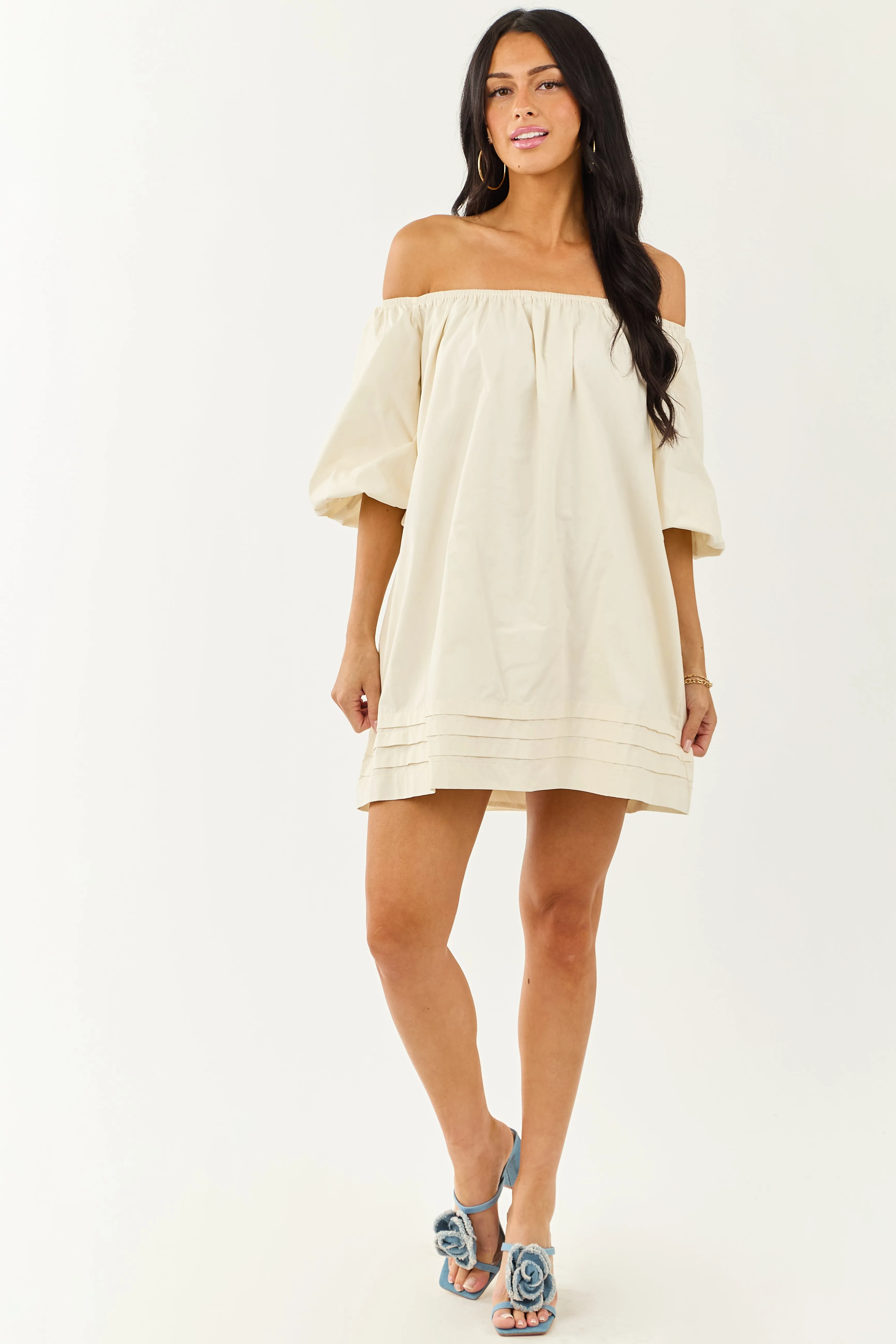 Cream Off the Shoulder Cotton Mini Dress sold by Lime Lush product image thumbnail 3