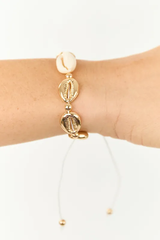 Gold Puka Shell Adjustable String Bracelet sold by Lime Lush