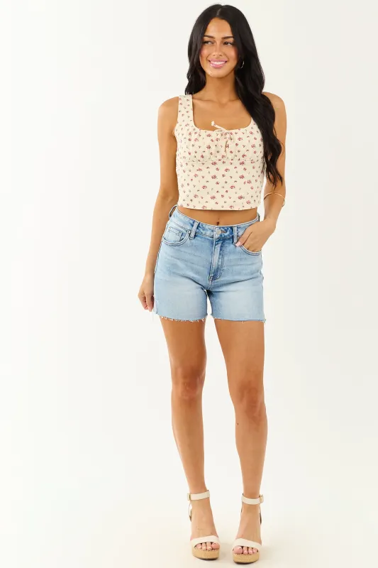 Risen Medium Wash Cut Off Stretchy Denim Shorts sold by Lime Lush