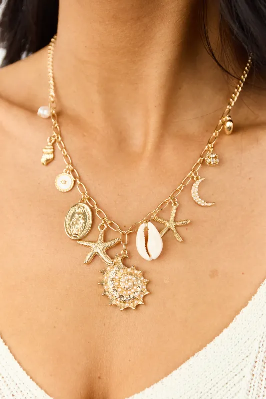 Gold Multi Style Seashell Charm Necklace sold by Lime Lush