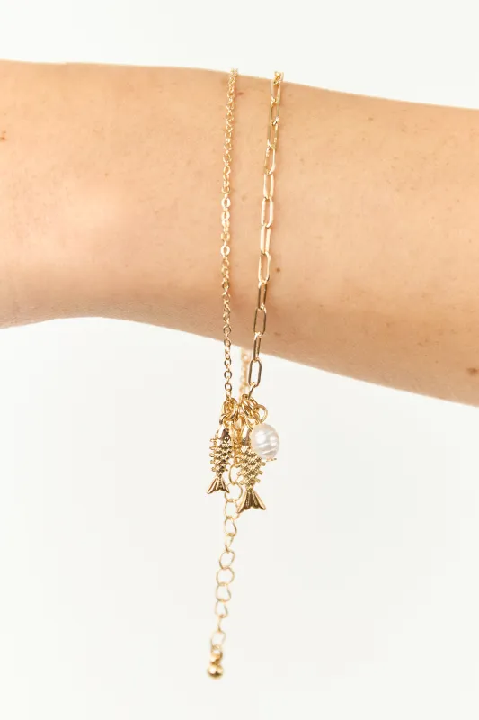 Gold Layered Chain Sardine Charm Bracelet sold by Lime Lush
