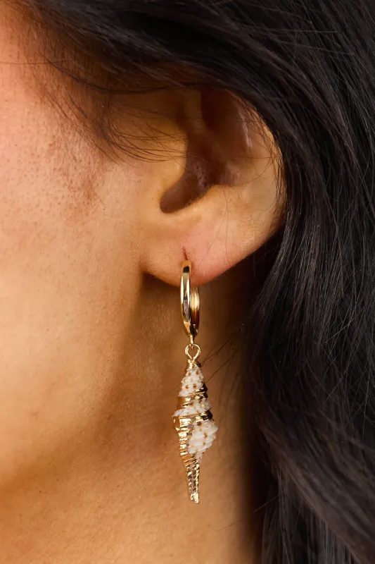Gold and Ivory Conch Shell Charm Hoop Drop Earrings sold by Lime Lush