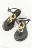 Black Double Gold Ring T-Strap Thong Sandals sold by Lime Lush
