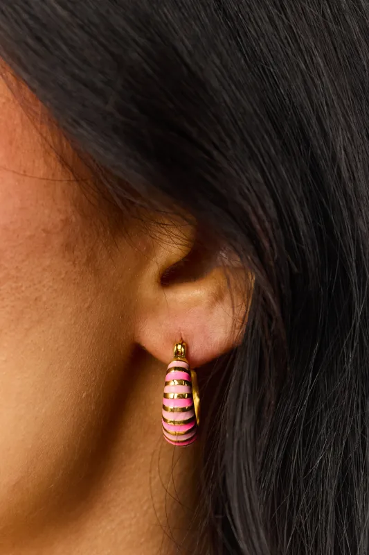 Fuchsia and Dusty Blush Mini Hoop Earrings sold by Lime Lush