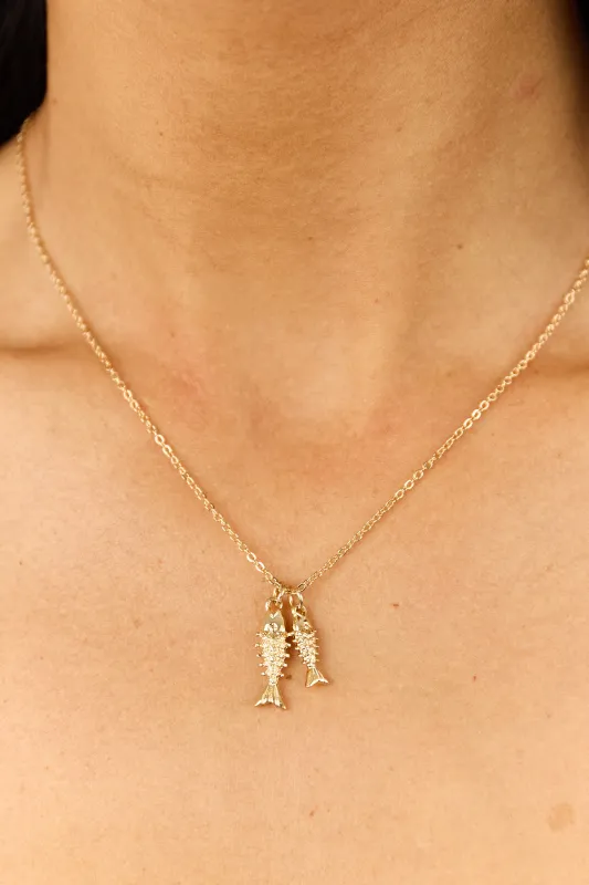 Gold Double Sardine Charm Dainty Necklace sold by Lime Lush