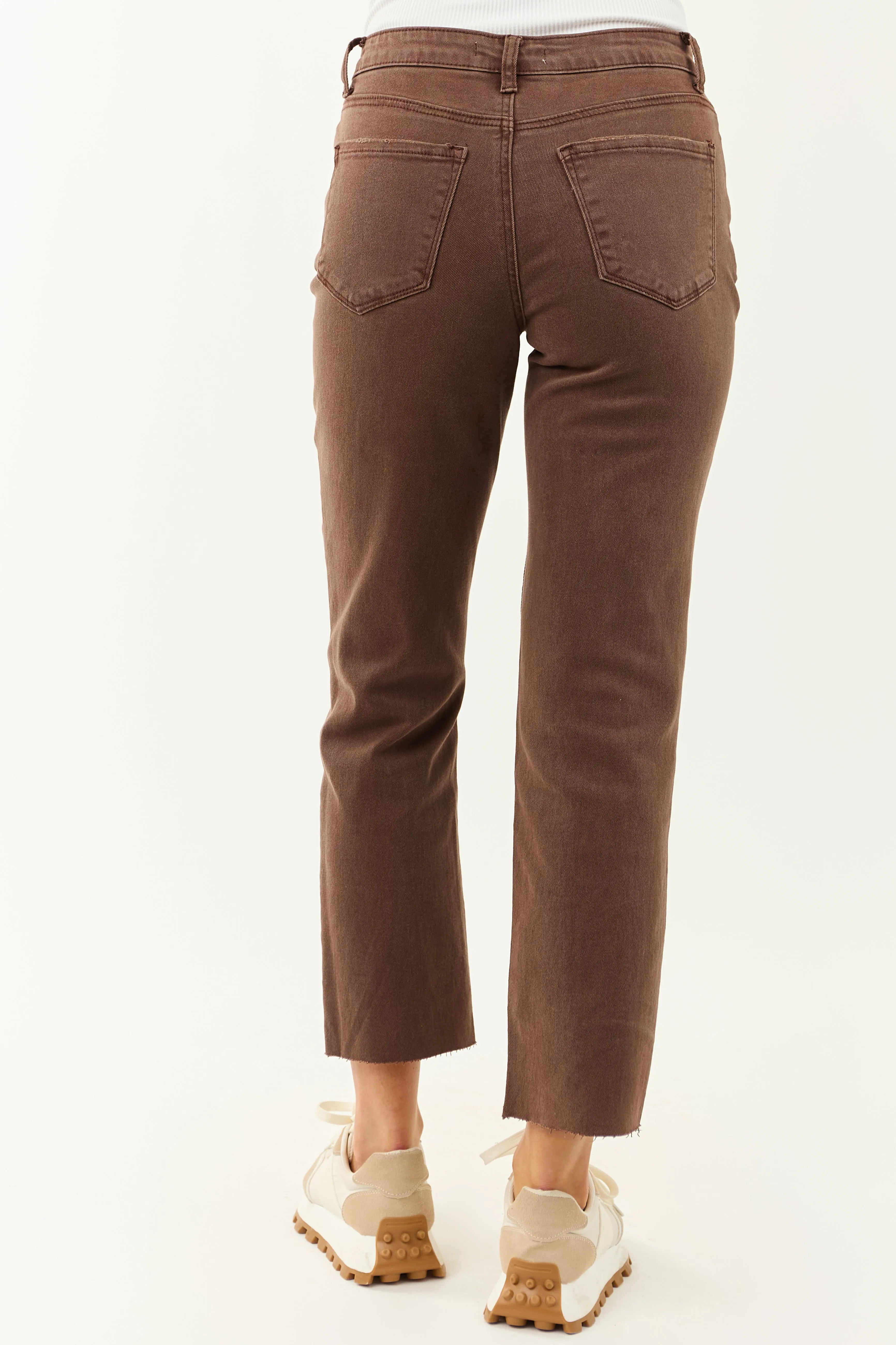 Coffee Cropped High Rise Stretchy Straight Jeans sold by Lime Lush product image thumbnail 4