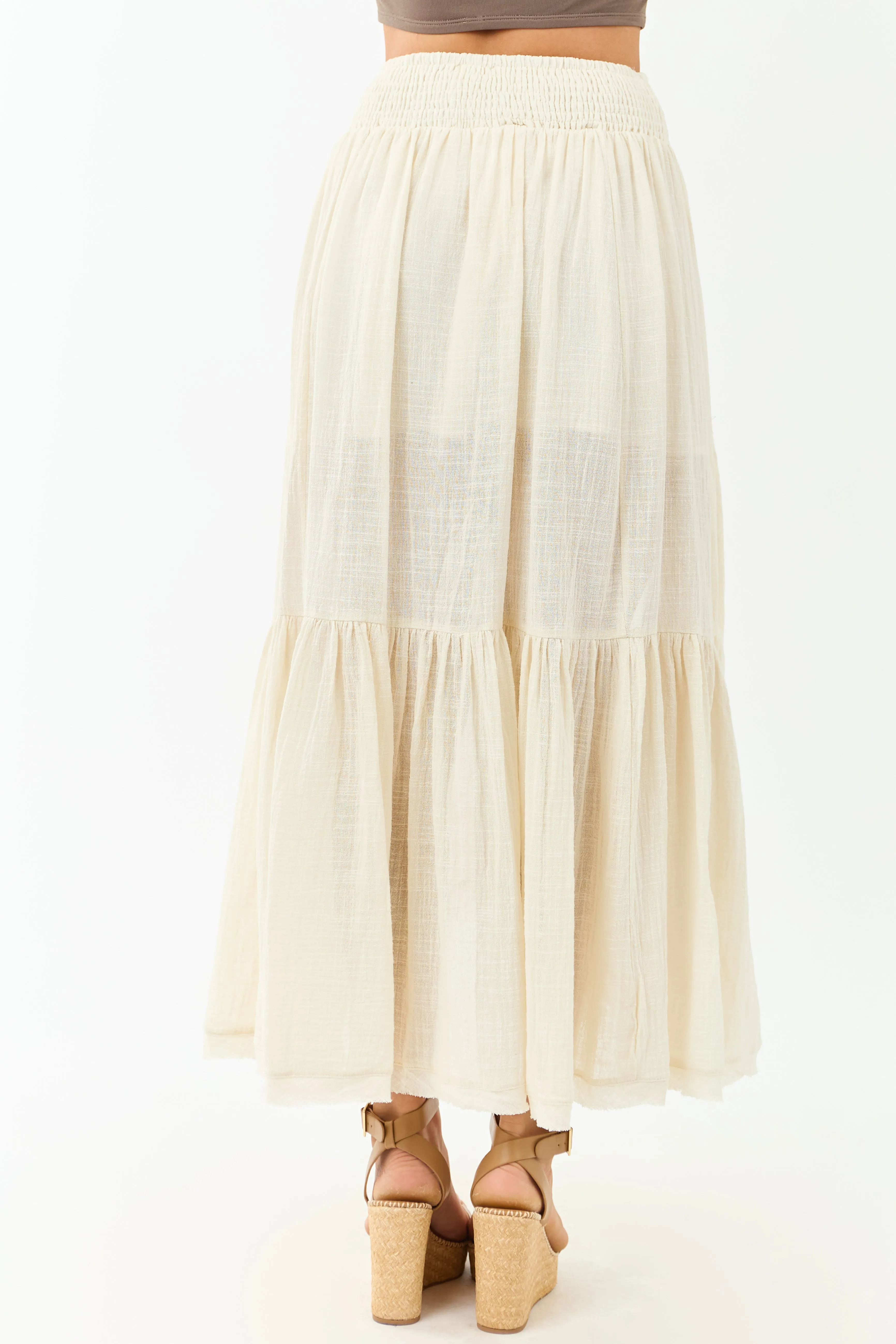 Vanilla High Low Gauze Cotton Drawstring Maxi Skirt sold by Lime Lush product image thumbnail 4