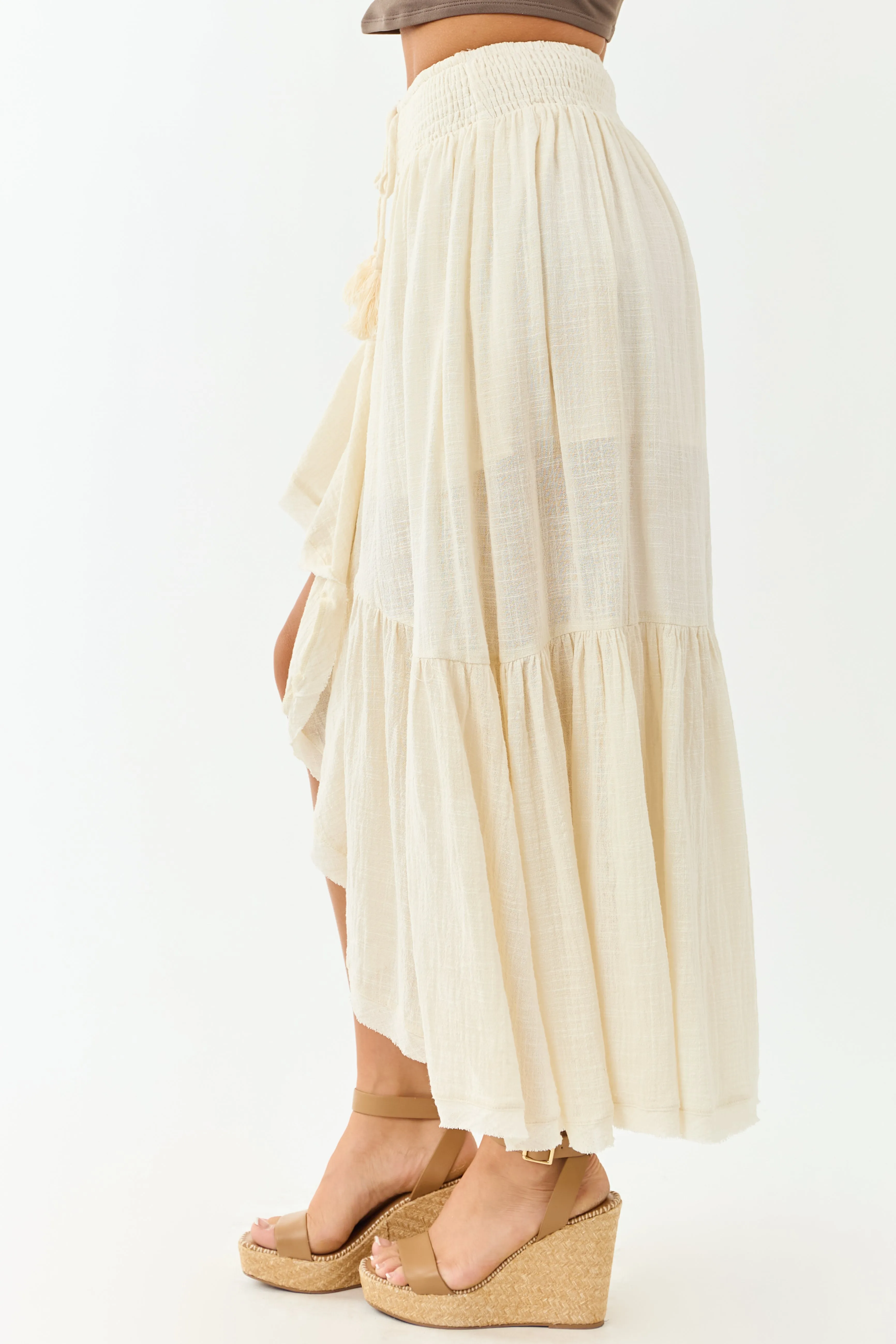 Vanilla High Low Gauze Cotton Drawstring Maxi Skirt sold by Lime Lush product image thumbnail 3
